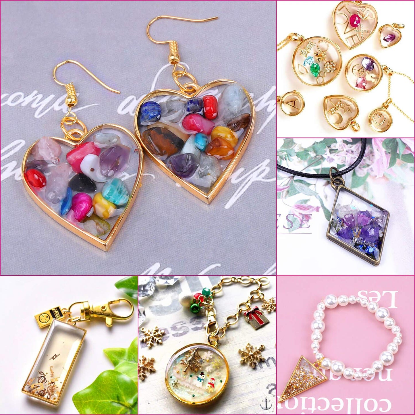 Shynek 60Pcs Hollow Frame Pendants Resin Craft Bezels Jewelry Molds for Resin Casting, Necklaces Earrings Making Supplies