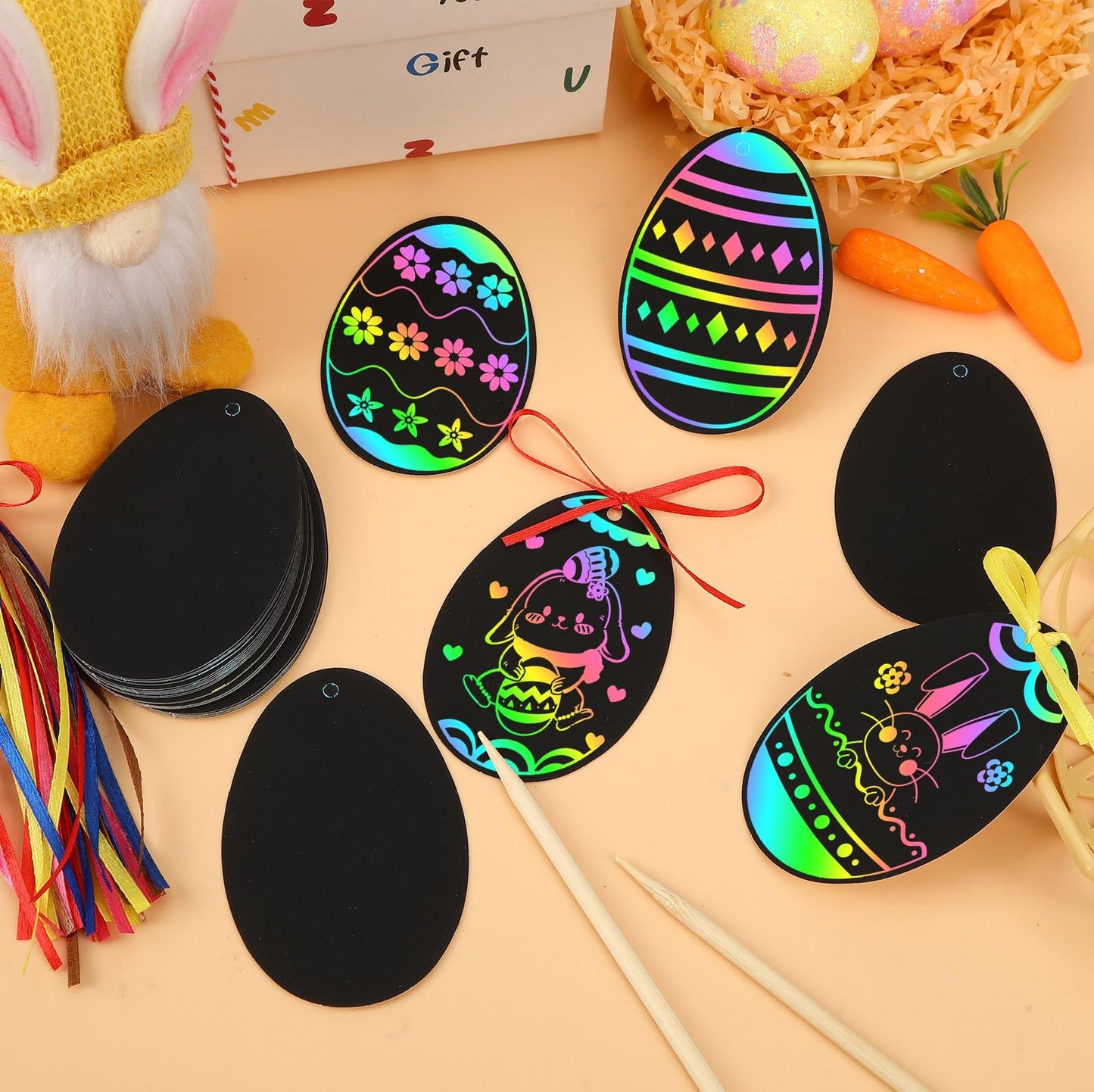 36 PCS Easter Egg Scratch Art for Kids, Rainbow Magic Scratch Paper Easter Crafts for Kids Gifts School Classroom Activities Project Party Favors Basket Fillers