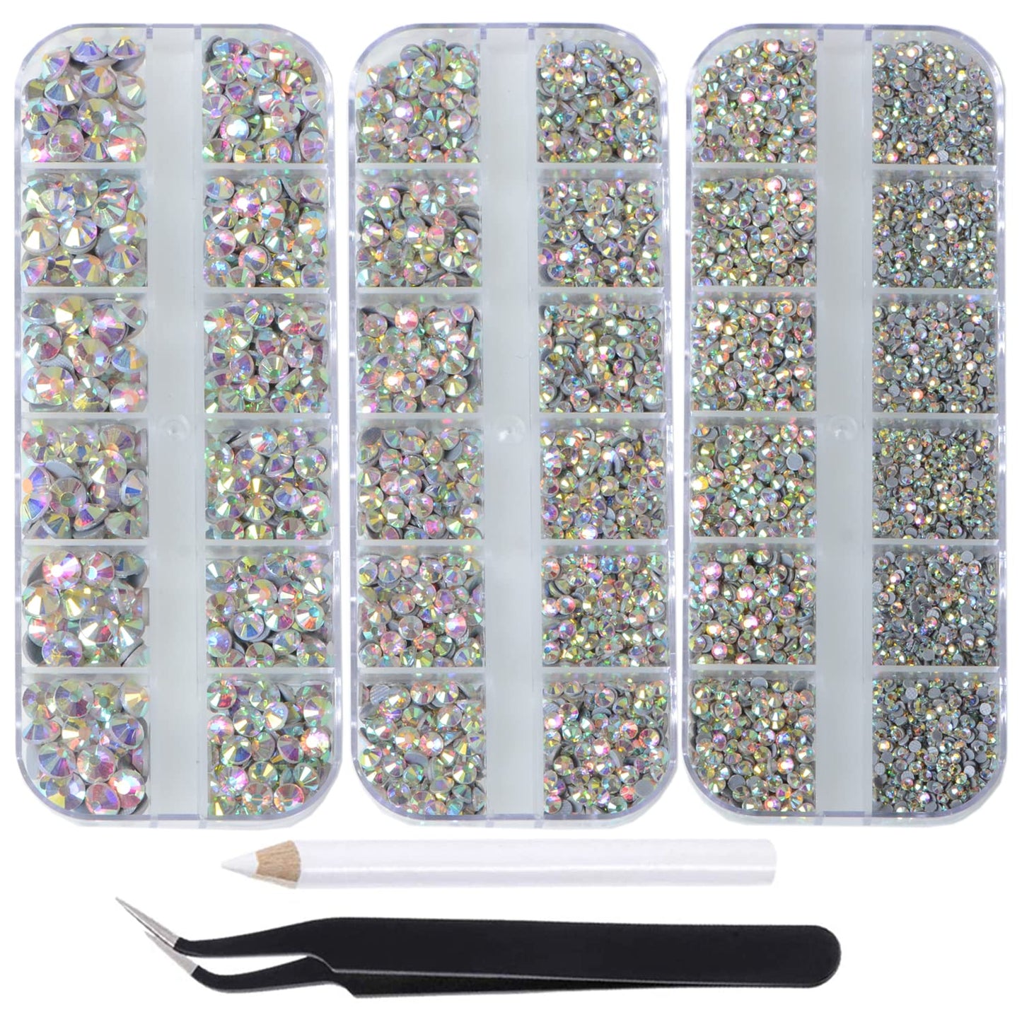 6500pcs+ Flatback Glass Hotfix Iron On Rhinestones Crystal for DIY Making with 1 Tweezer & 1 Picking Pen for Shoes, Clothes, Face Art, Bags, Manicure (Crystal AB, 6-Sizes)