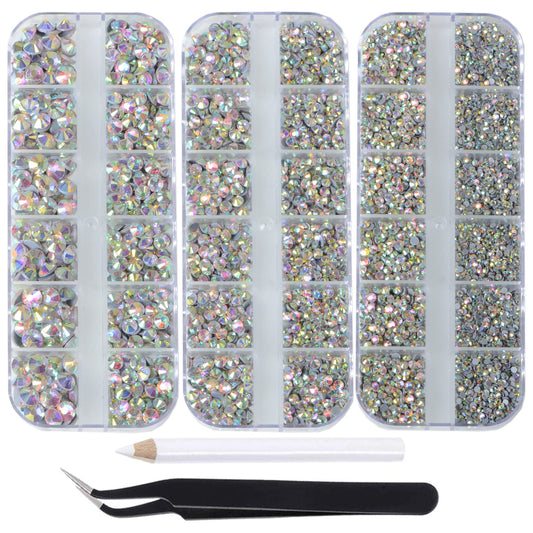 6500pcs+ Flatback Glass Hotfix Iron On Rhinestones Crystal for DIY Making with 1 Tweezer & 1 Picking Pen for Shoes, Clothes, Face Art, Bags, Manicure (Crystal AB, 6-Sizes)