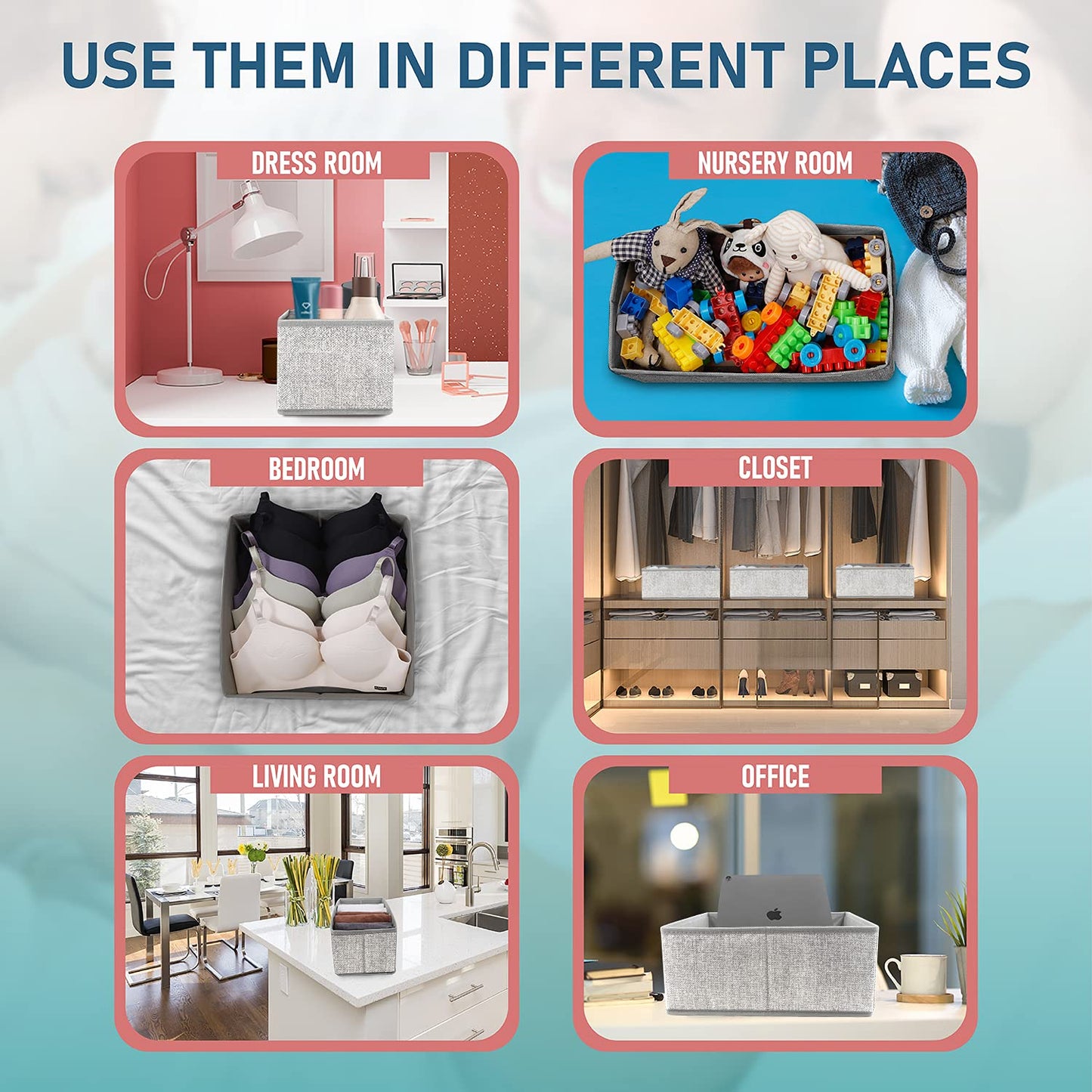 Hinotori Drawer Organizer Bins 4 Pack– Storage Basket Drawer Dividers for Clothes,Underwear, Socks – Cloth Container Cube Bins for Home Organization, Closet, Shelves, Dresser