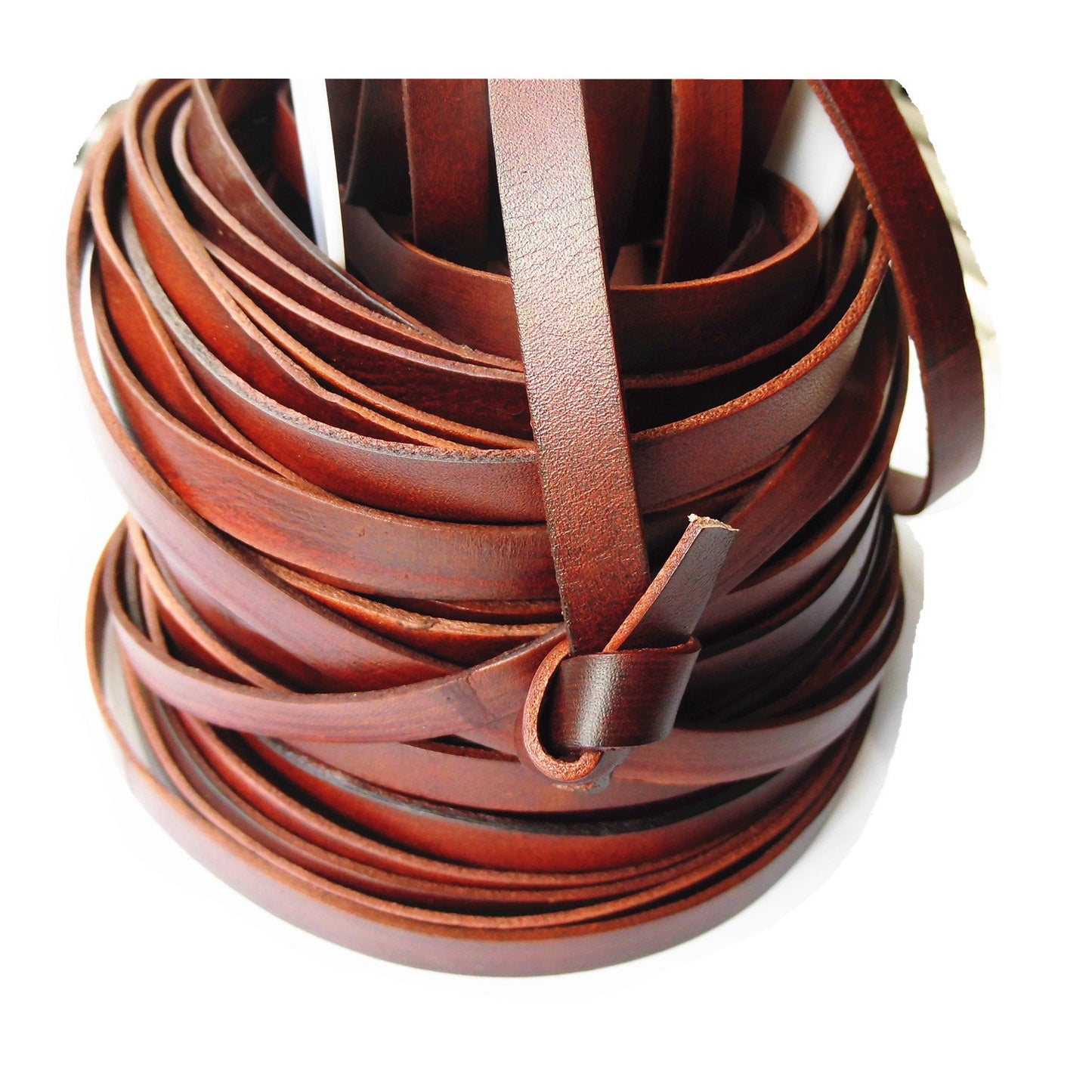 Glory Qin 5 Yards 10mmx2mm Genuine Cow Hide Flat Leather Srip, 10mm Wide Real Leather Craft for Jewelry Making LeatherRush (Brown)