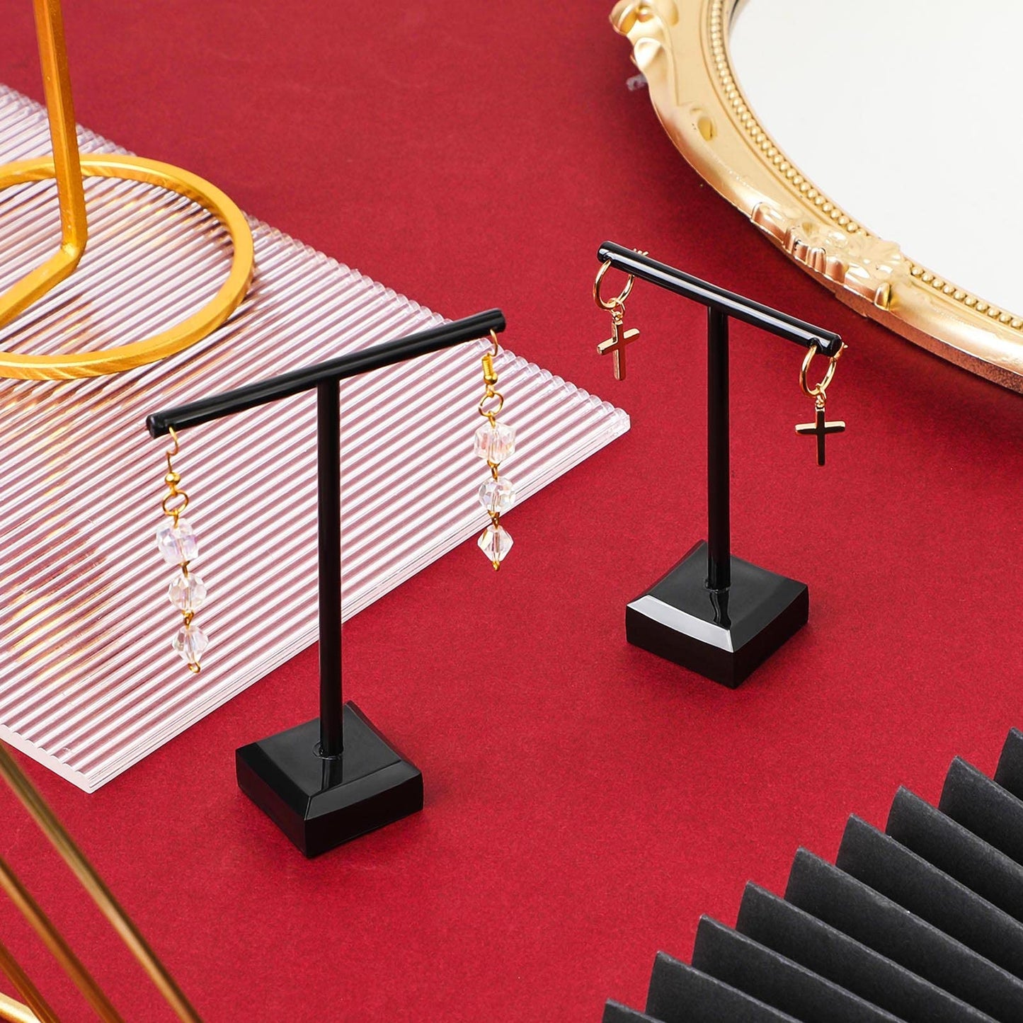 Acrylic Earrings Display Holder T-bar Earrings Stand Holder Tree Stand Countertop Hanging Jewelry Organizer for Necklaces Bracelet(Black,6 Pieces)
