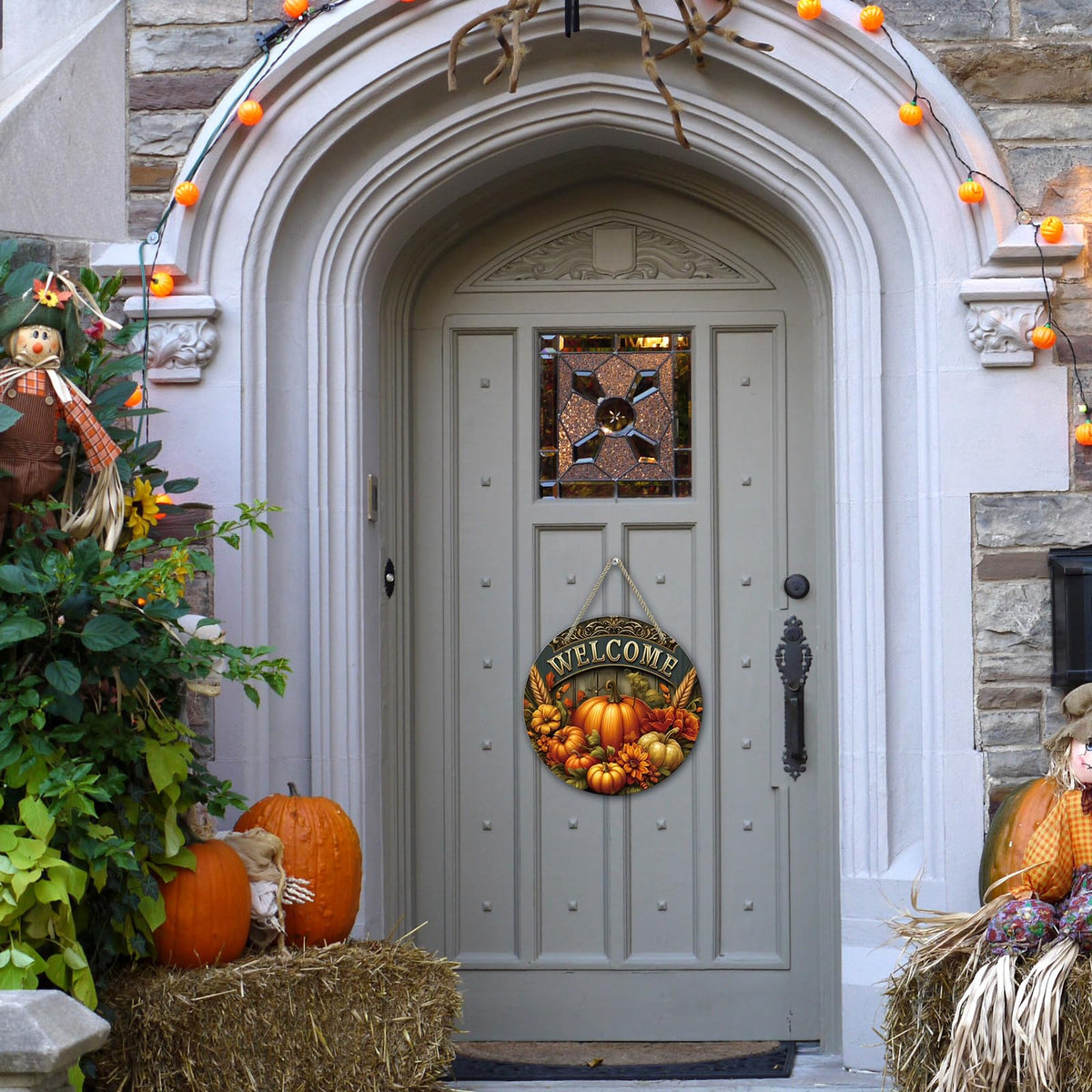 Fall Door Sign Autumn Pumpkin Welcome Wreath for Front Door Decor