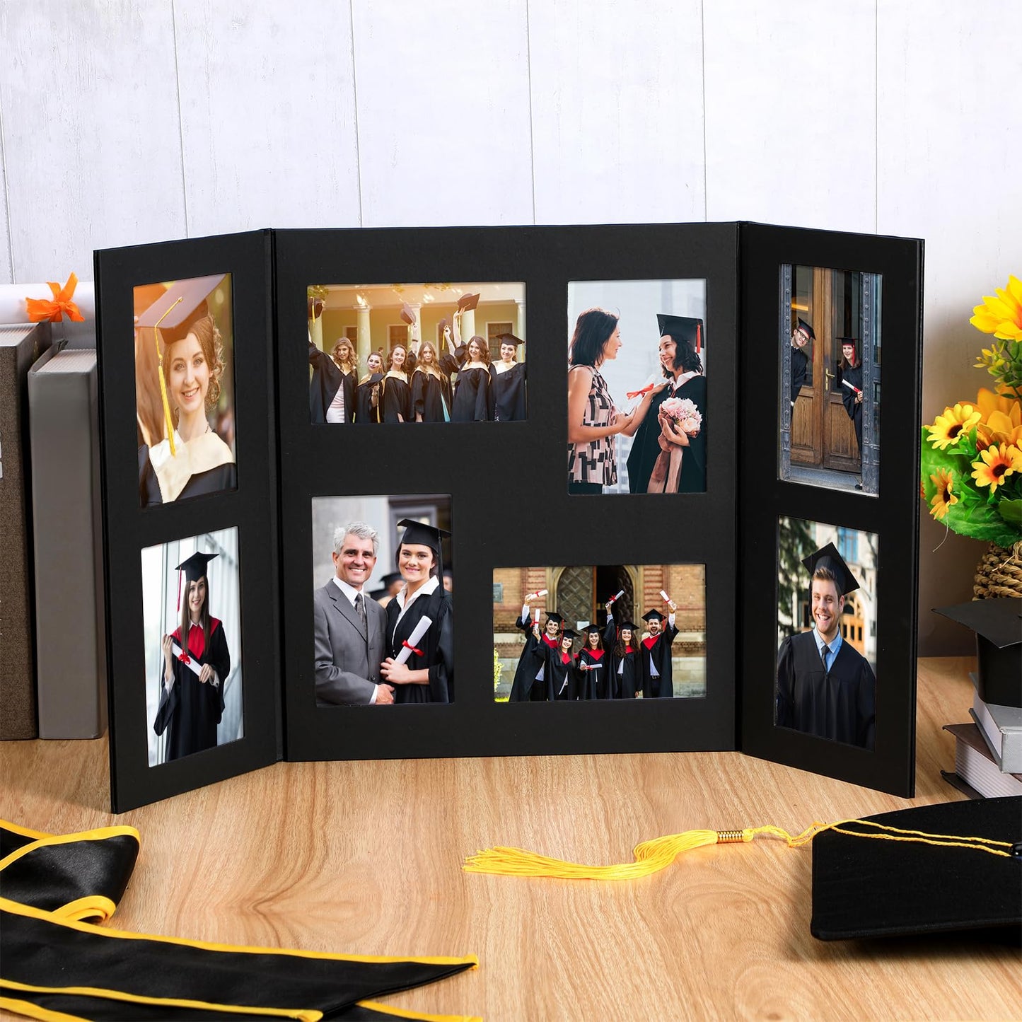 Tellingyou Senior Multi Picture Frame for 4 x 6” Photographs Congrats Grad Class of 2026 Graduation Gifts Graduation Picture Frame Folding Booklet with Slide in Slots 8 Frame for High School Graduates