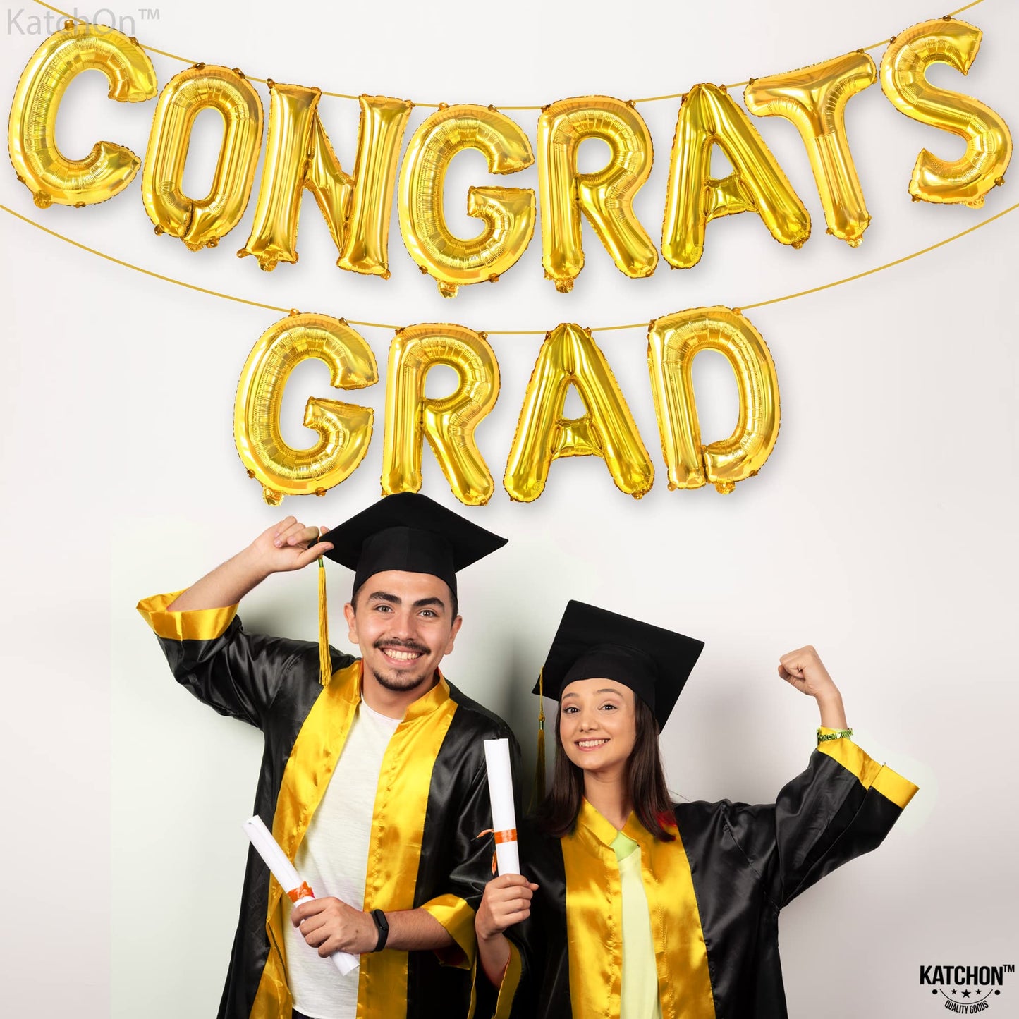 Graduation Decorations 2026 | Gold Congrats Grad Balloons - 16 Inch | Congrats Grad Banner For Graduation Decorations 2026 | Congratulations Banner | Gold Graduation Balloons, KatchOn
