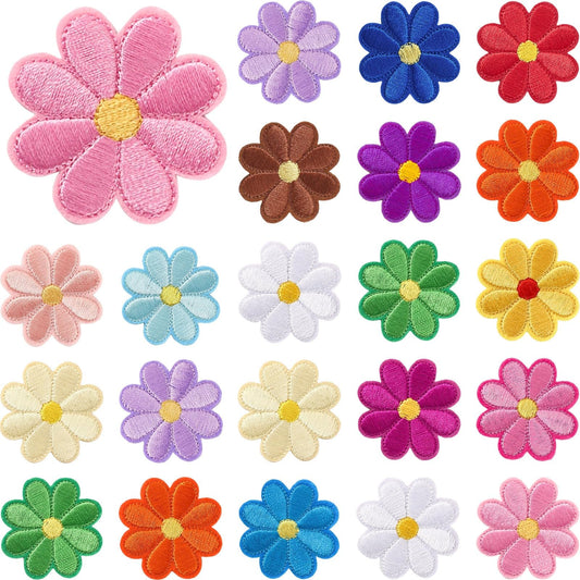 30pcs Colorful Flowers Iron On Patches Daisy Flower Embroidered Sew Applique Repair Patch DIY Crafts for Clothing Jacket Jeans Pants Dress Backpack Hat Decorations