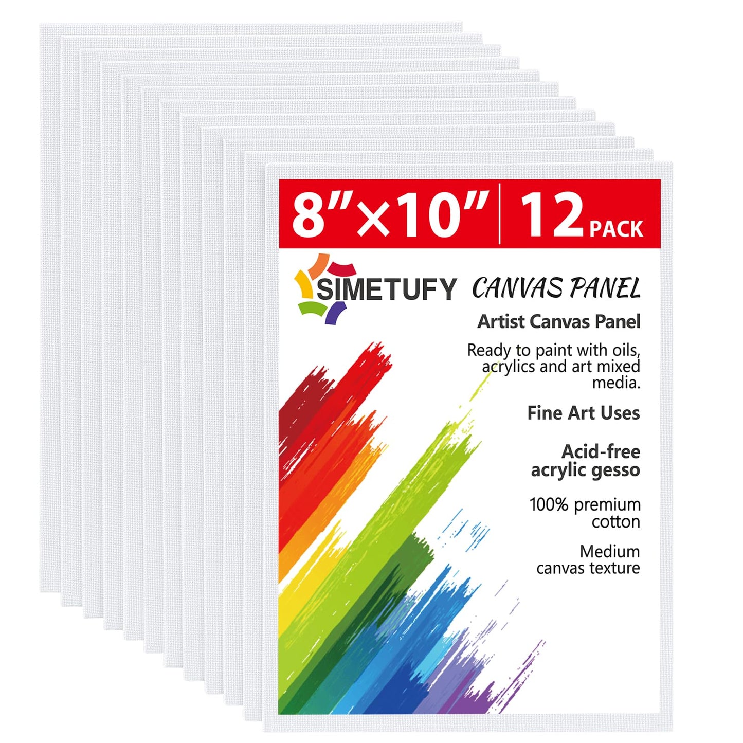 12 Pack 8x10 Canvas Boards for Painting, Blank Canvas Panels Art Painting Supplies - Gesso Primed 100% Cotton for Acrylic Oil Watercolor Tempera Paint