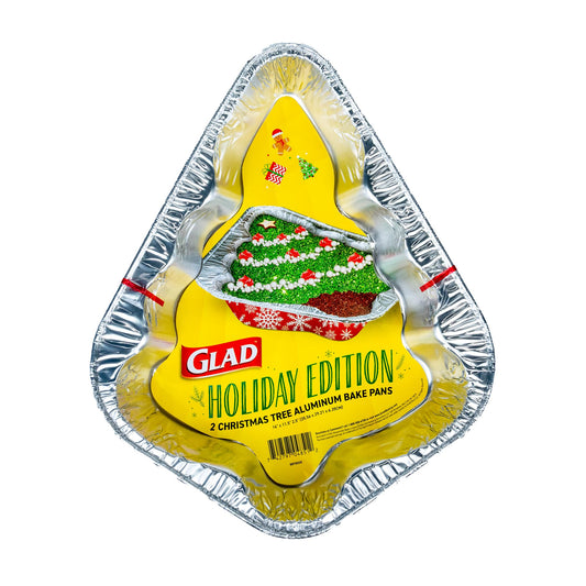 Glad Holiday Edition Christmas Tree Aluminum Bake Pans with Red and White Snowflake Pattern, Disposable Christmas Baking Pans, Christmas Tree Cake Pan, 2 Count