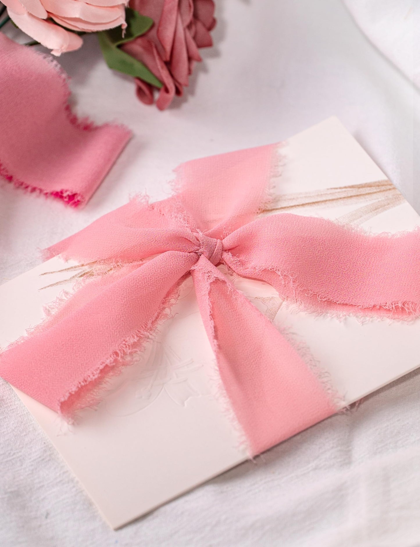 Chiffon Ribbon, Hot Pink Pastel Pink 1.5''x21Yd Frayed Fringe Silk Ribbon for Gift Wrapping, Handmade Ribbons for Floral Vase, Halloween, Wedding, Birthday, Engagement, Bridal Shower, 3 Rolls