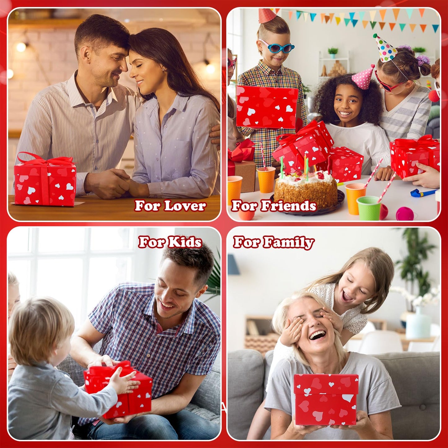 5 Pcs Valentine's Day Gift Boxes Christmas Square Nesting Boxes with Lids Square Box 5 Assorted Sizes Stackable Gift Box for Valentine's Day Christmas Wedding Party Present Packaging