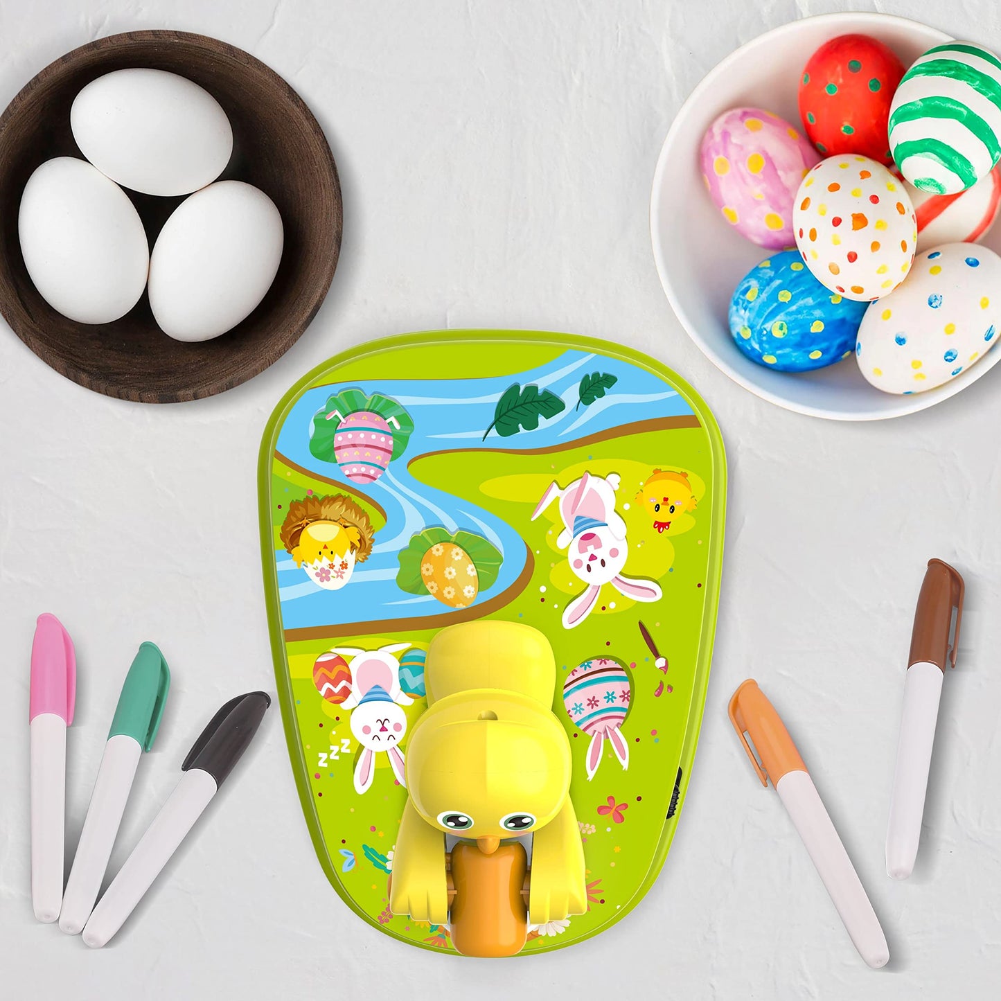 Easter Egg Decorating Kit, Easter Egg Dye Kit Egg Decorating Spinner with 12 Dying Markers 30 Plastic Easter Eggs and Slings, Easter Basket Stuffers Easter Gifts for Kids