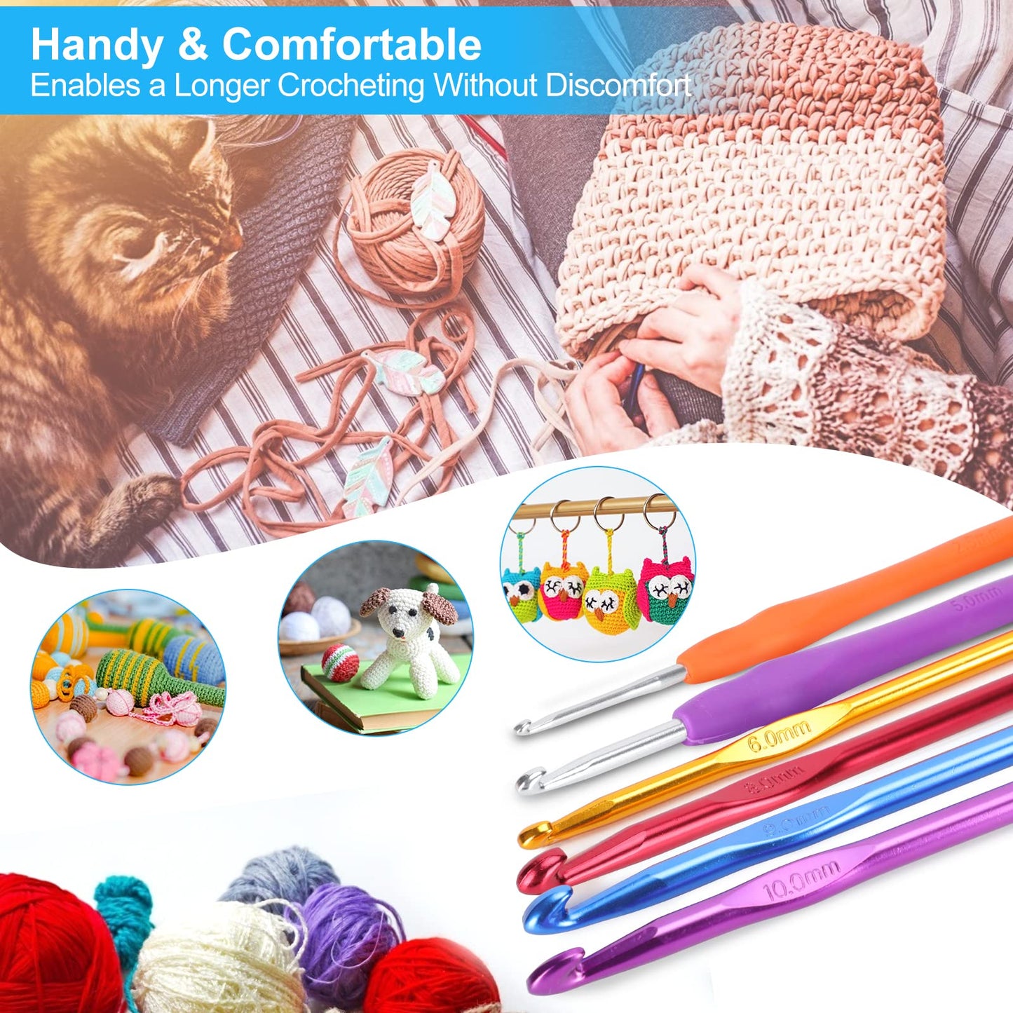 Vodiye Crochet Hooks, Ergonomic Handle Crochet Hooks Set, Comfortable Crochet Hook and Crochet Needle Accessories, Professional Crochet Needles Kit for Beginners and Experienced Crochet Hook Lovers