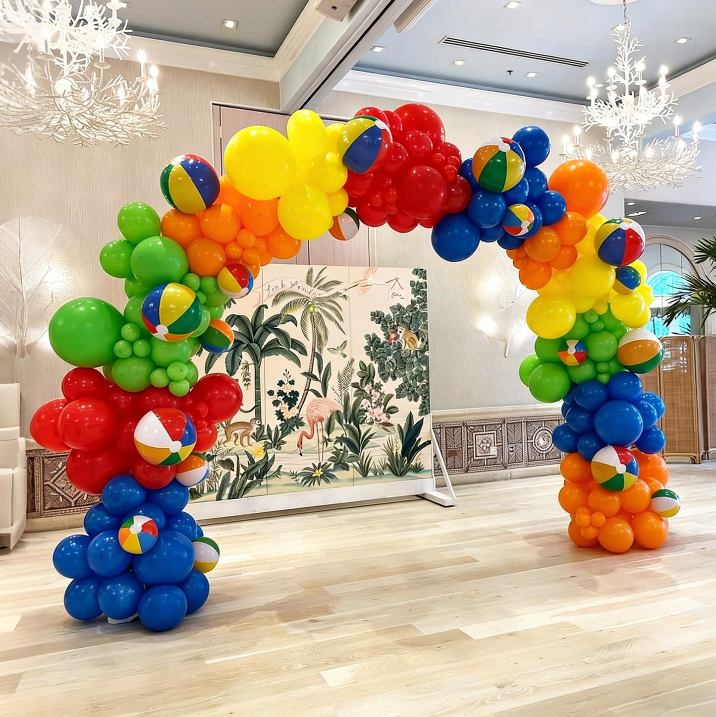 Lukiituke Tropical Balloon Arch Kit, 134Pcs Summer Balloons, 4Sizes Hot Pink Yellow Orange Lime Green Teal Rainbow Balloon for Summer Hawaiian Birthday Pool Party Decorations