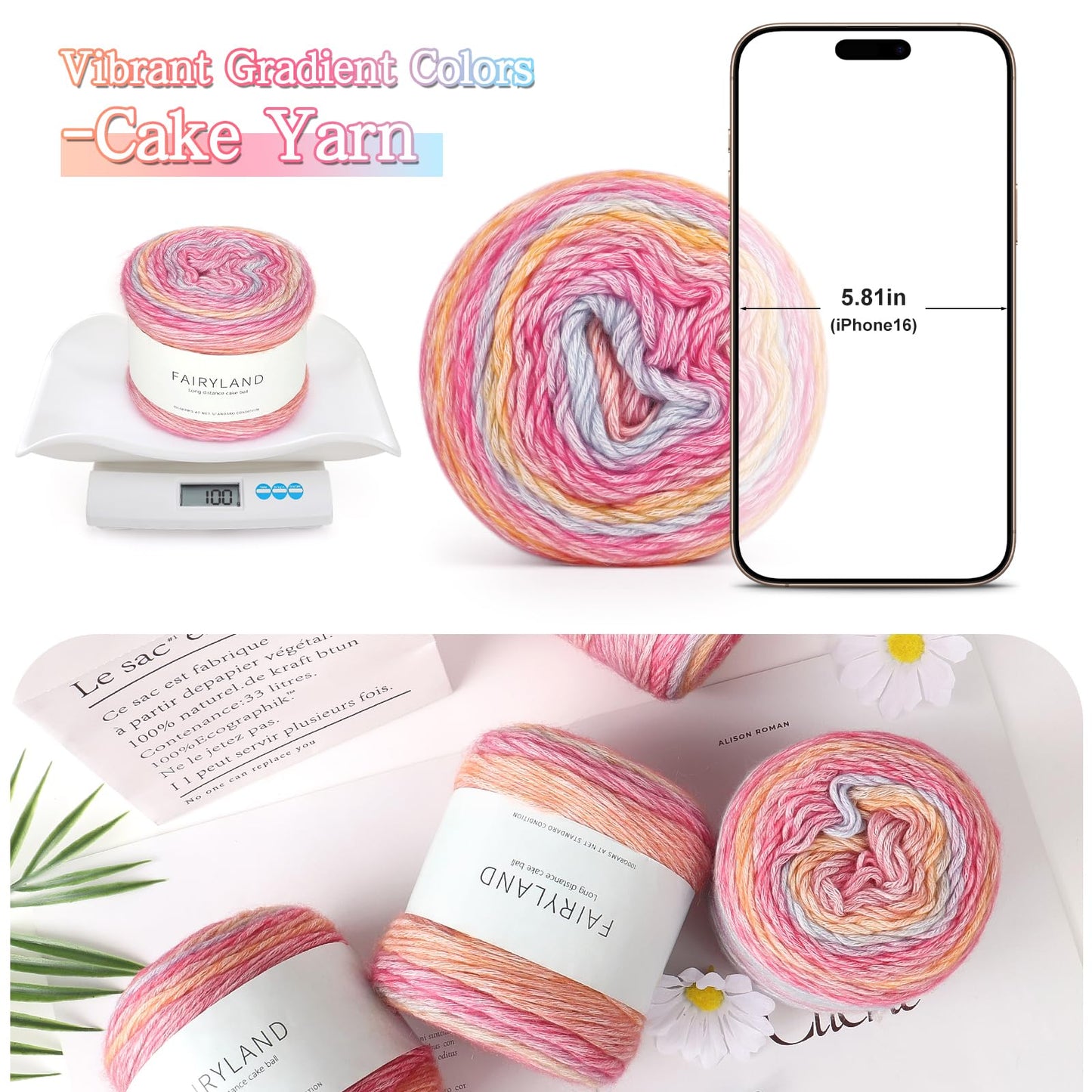 Katech Ombré Yarn for Crocheting-Gradient Cake Yarn-4x100g 60% Cotton 30% Acrylic 10% Wool-Ombre Multicolor Soft Rainbow Cotton Crochet Yarn for Scarves, Shawls, Blankets and Garments(J)
