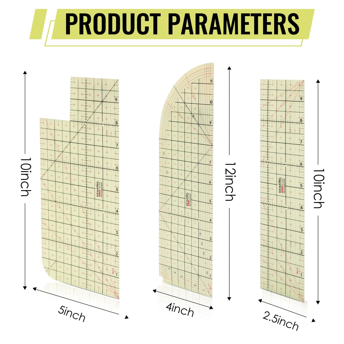 3 Pieces Hot Hem Ruler for Sewing Ruler Heat Resistant Ruler for Quilting and Sewing Tool Thin Pattern Making Clean Measuring Non-Slip Pressing Tool