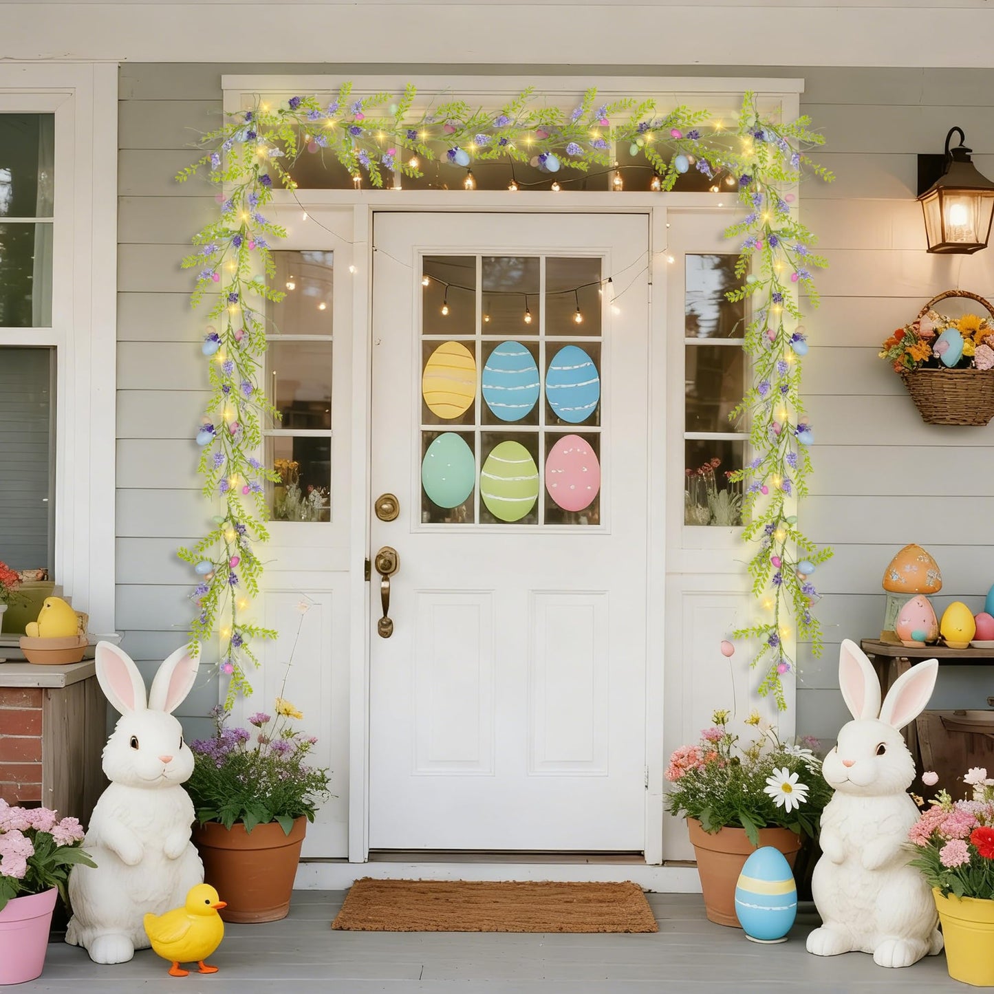 6 FT Easter Decorations for Home Lighted Easter Garland Artificial Egg Garlands with 20 LED Lights & Timer Spring Decor for Mantle Fireplace Table Door
