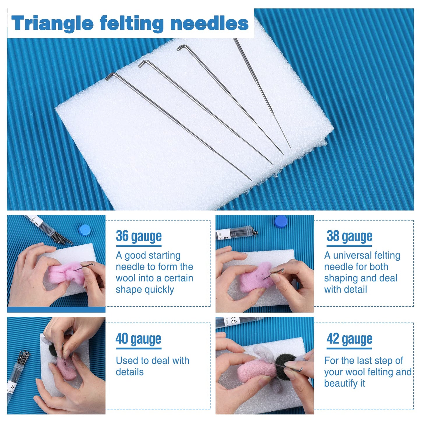 Needle Felting Needles, 104 pcs Needle Felting Kit, 4 Sizes 4 Types Felting Needles, Triangle, Star, Cone, Spiral, Needle Felting Supplies, Needle Felting Tools, 36/38/40/42 Gauge