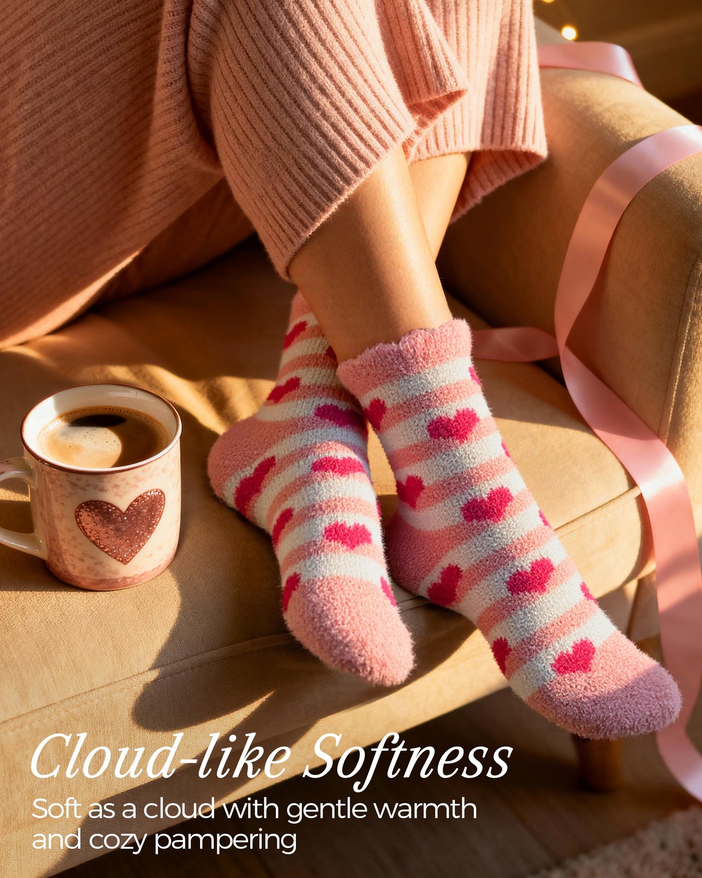 Valentines Gifts, Warm Fuzzy Cozy Fluffy Soft Socks, Pink Heart Socks for Valentines Basket Stuffers