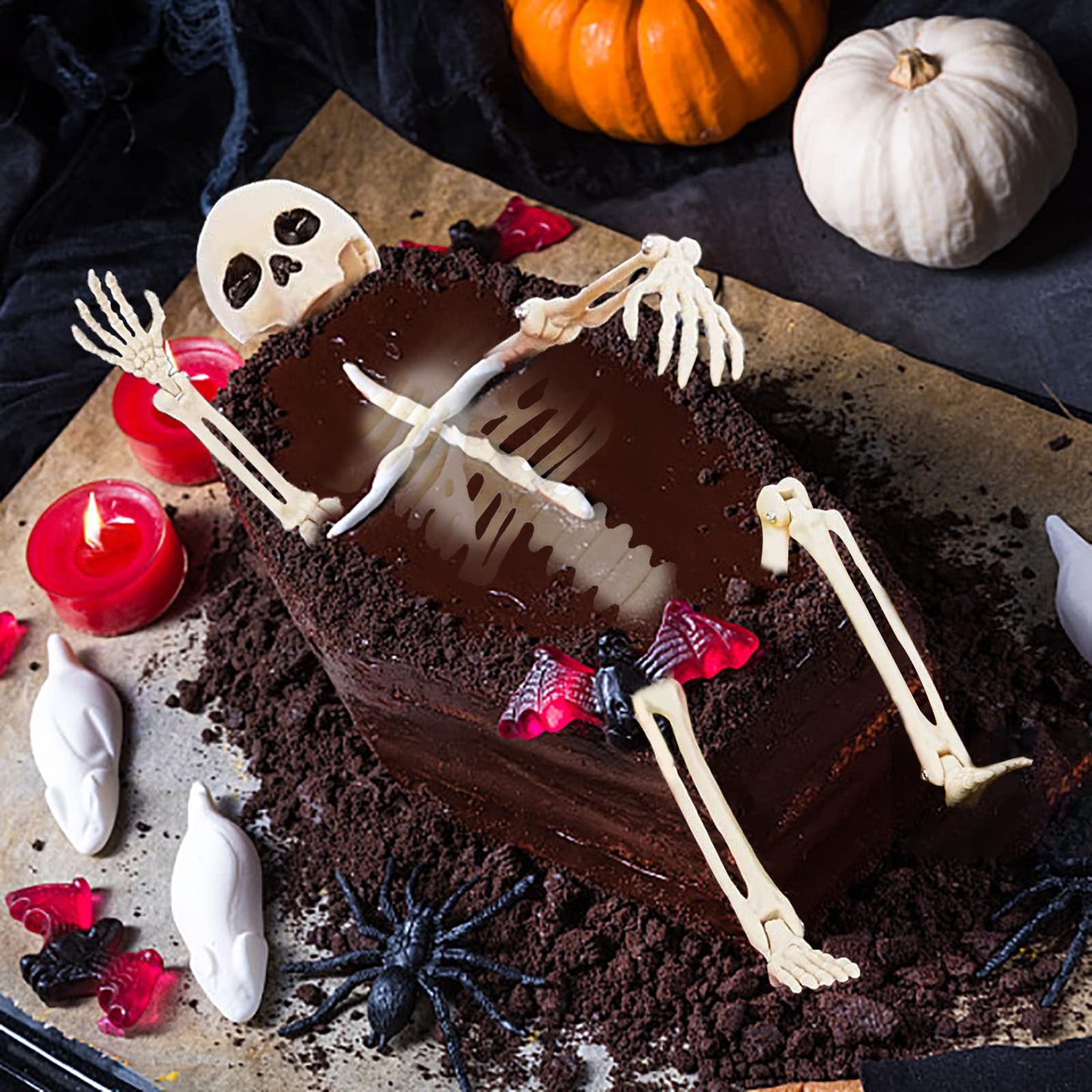 MEMOVAN 16" Halloween Skeleton 2pcs Full Body Posable Halloween Skeletons with Movable Joints Realistic Spooky Skeletons for Haunted House Graveyard Props Halloween Party Decorations