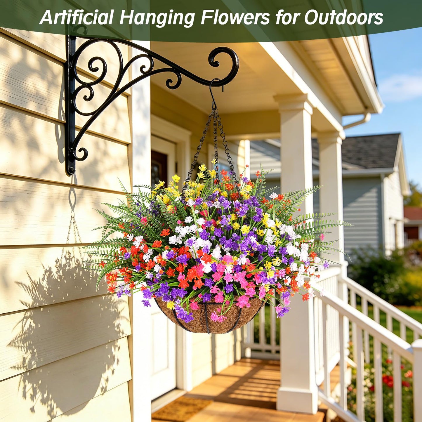 AmberFun 24 Bundles Artificial Outdoor Flowers, UV Resistant Faux Flowers for Outdoor Planters, Plastic Fake Plants for Front Porch Patio Garden Hanging Basket