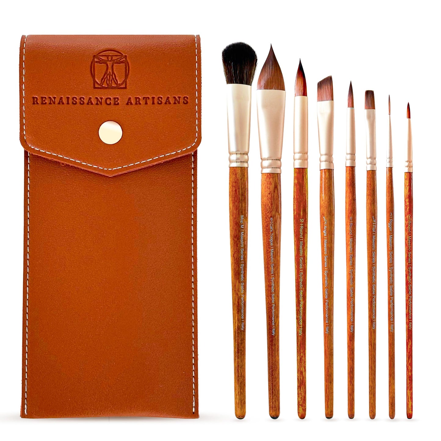 Maestro Series - Sable Watercolor Brushes 8Pcs Kolinsky Sable Performance Brush Set, Outstanding Color Flow, Durable Performance & Precision Shape Retention