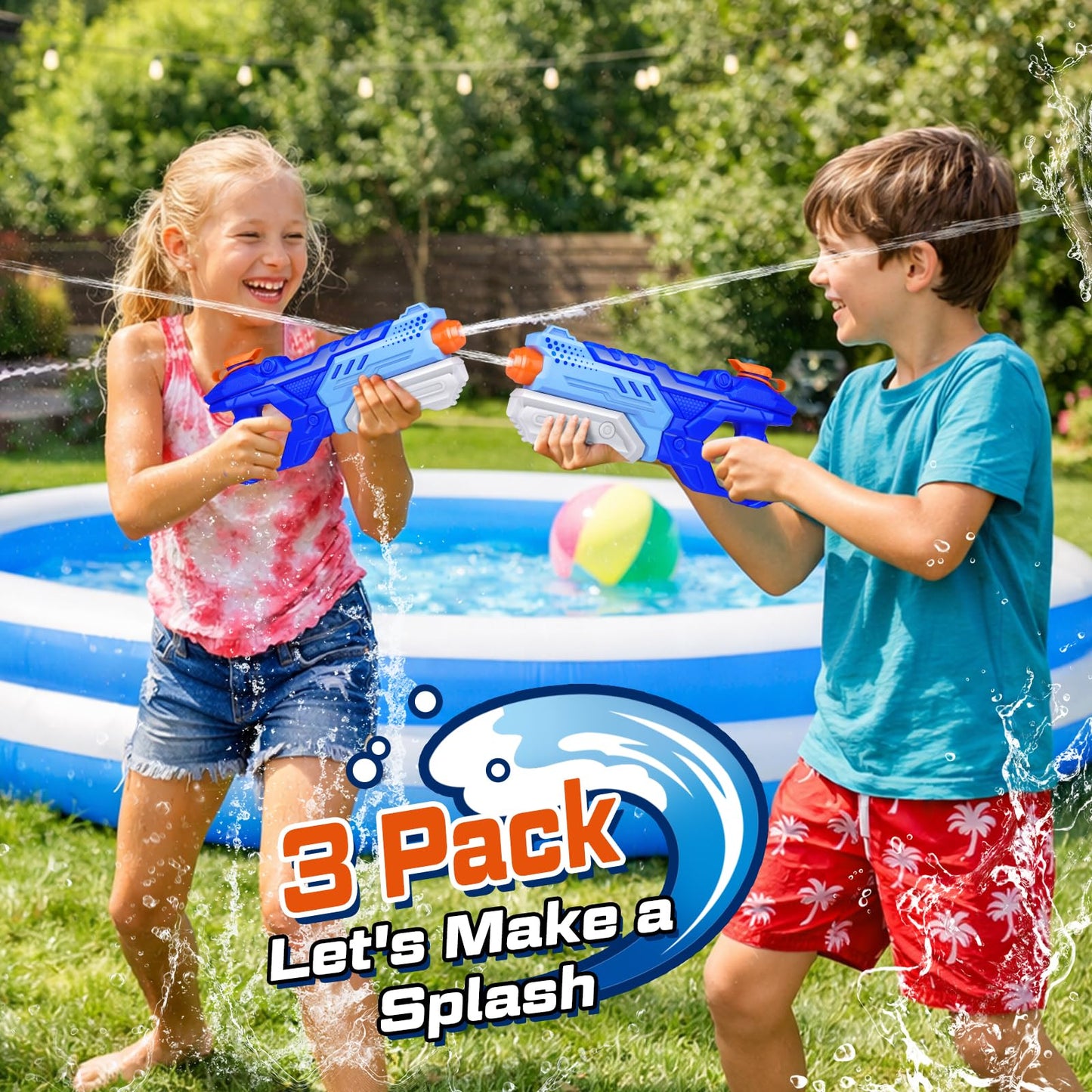 Quanquer 3 Pack Water Guns for Kids Adults - 600CC Squirt Water Toy Gun Super Blaster Soaker Long Range High Capacity Swimming Pool Beach Outdoor Fighting Toys for Boys Girls (Blue)