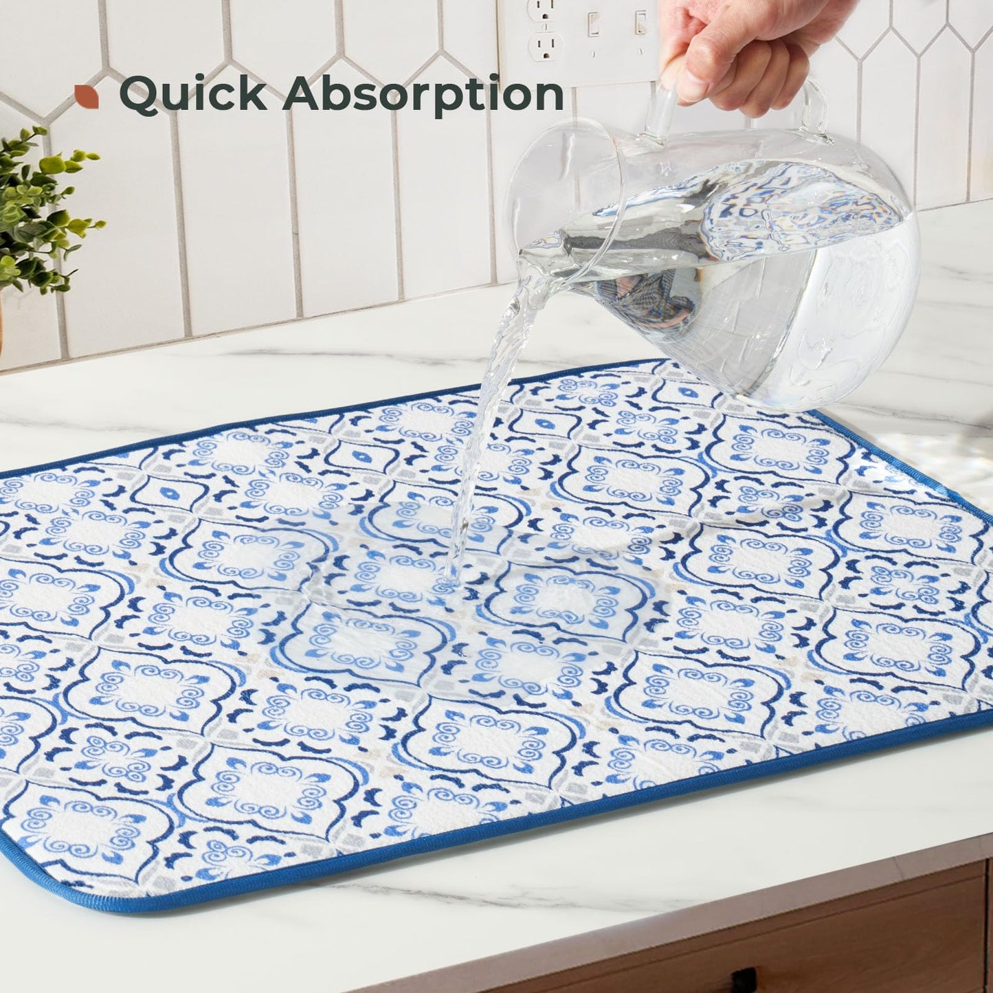 Printed Dish Drying Mats for Kitchen Counter 2 Pack Absorbent Reversible Drying Mats Microfiber Kitchen Countertop Protector Dishes Drying Pad Extra Large 18"x24" Dish Mat