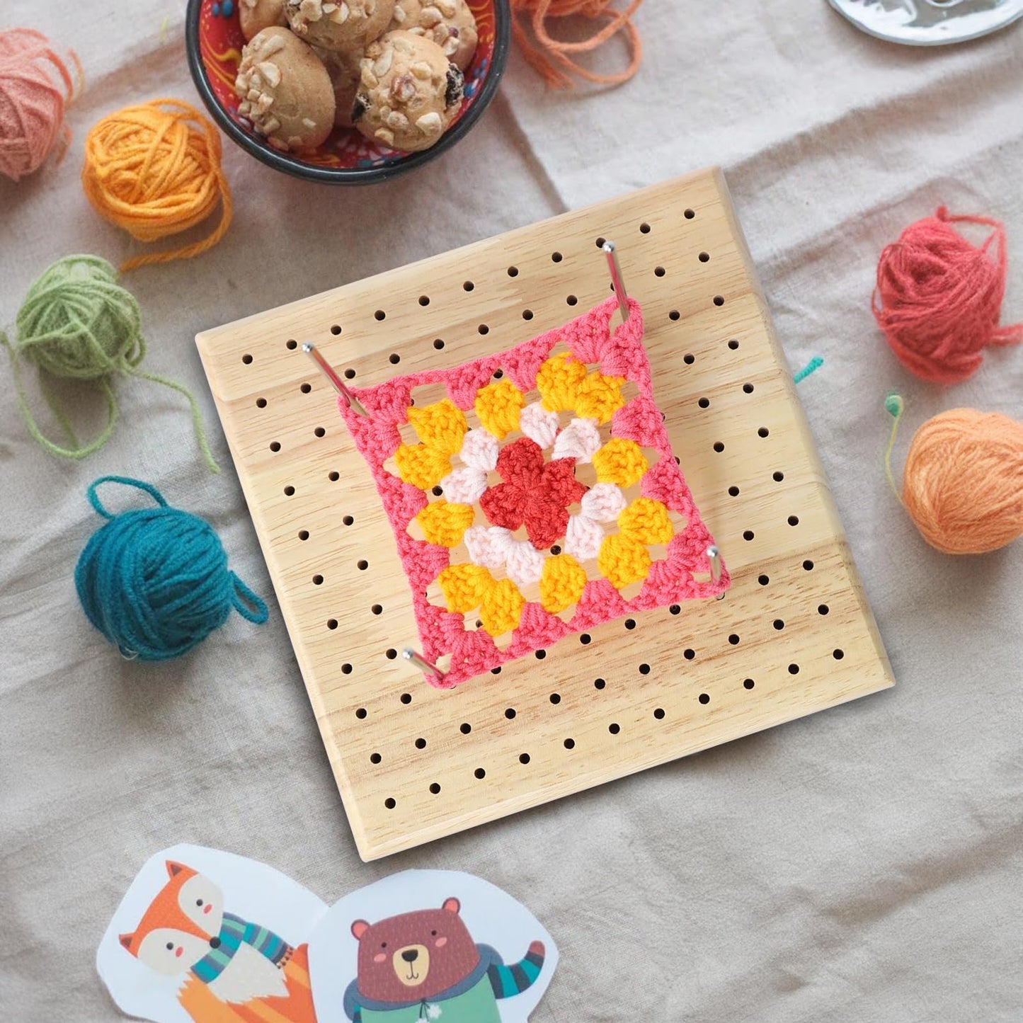 Crochet Blocking Board with Pegs 15 Pins - Granny Square Blocking Board, Blocking Boards for Crochet Projects, Crochet Accessories and Gadgets, Crochet Supplies, Crochet Tools (5 inches)
