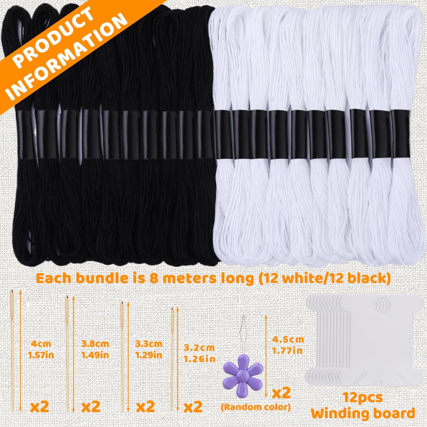 Cross Floss Stitch Thread, Embroidery Cross Floss, Embroidery Thread Floss Set Including Plastic Floss Bobbins, Needle Threader, Hand Sewing Needle for Embroidery