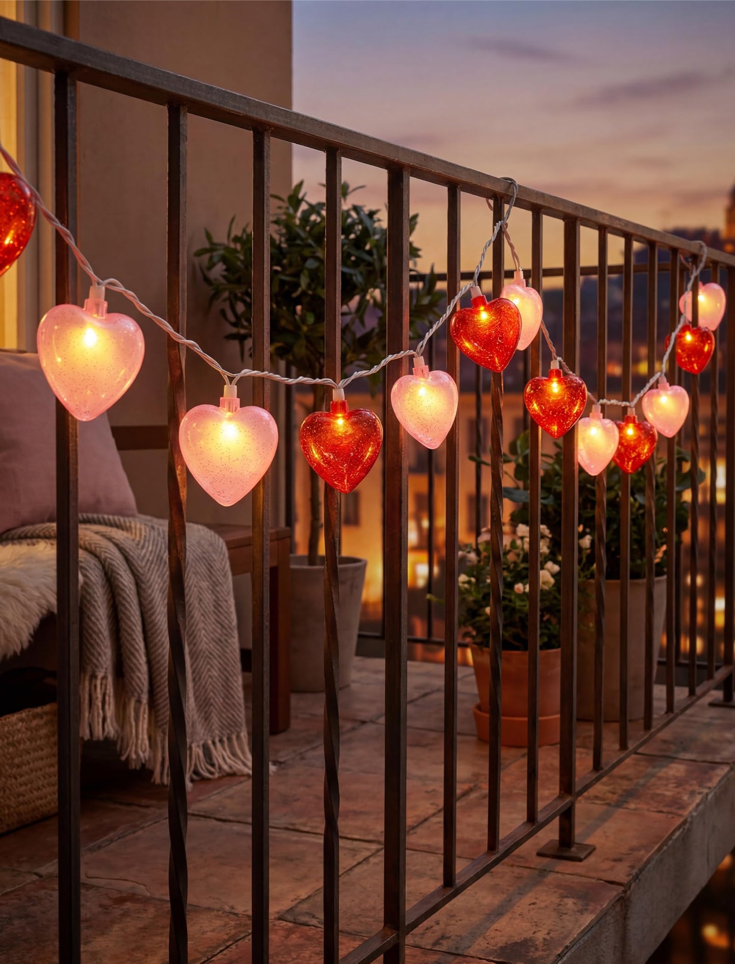 8.5 Ft Heart String Lights, Valentines Day Decorations Lights with 10 LED Glitter Red Pink Heart Lights, Plug in Fairy String Lights for Wedding Anniversary Party Valentine's Day