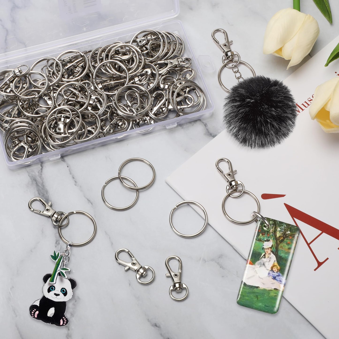 Bonison 50 PCS Keychain Making Kit with Lobster Claw Clasps & Key Rings – Keychain Clip with Key Ring Craft Supplies for DIY Keychains, Jewelry & Lanyard Projects