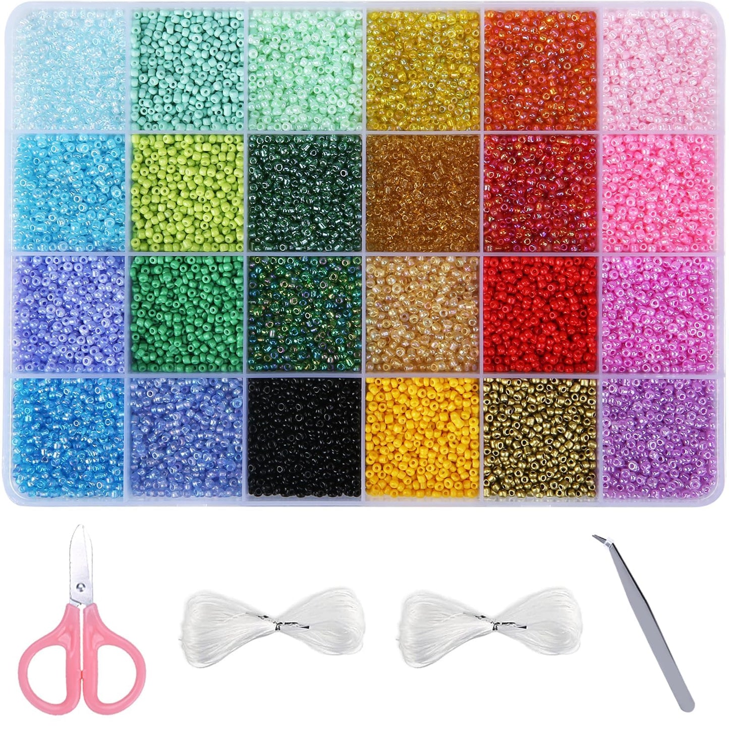 GREENTIME 22800pcs Glass Seed Beads for Bracelets Making Kit, Small Craft Beads 11/0 Waist Beads for DIY Bracelet Necklaces Craft Making Supplies (24 Colors)