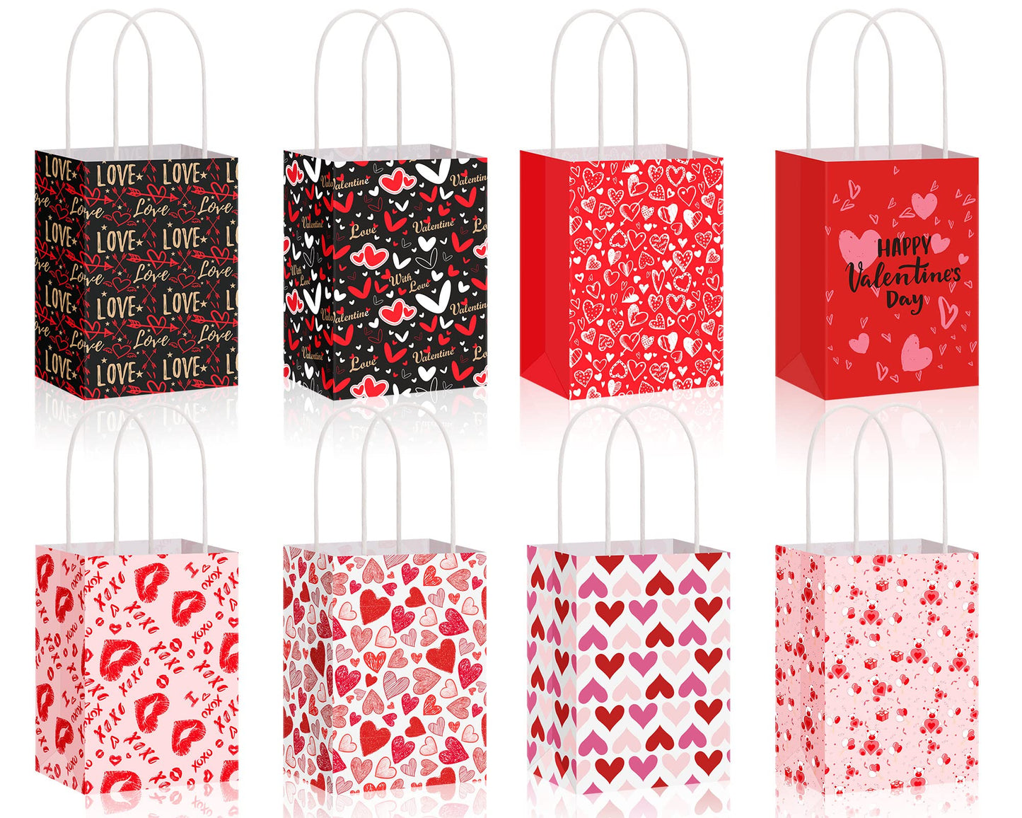 8 Pcs Mini Paper Valentines Day Gift Bags Mini Gift Bags with Handles Bag for Cards, Galentines, Teacher Present, Classroom Party, Wedding Birthday Party Favor (5.5 x 4 x 2.75 Inch)