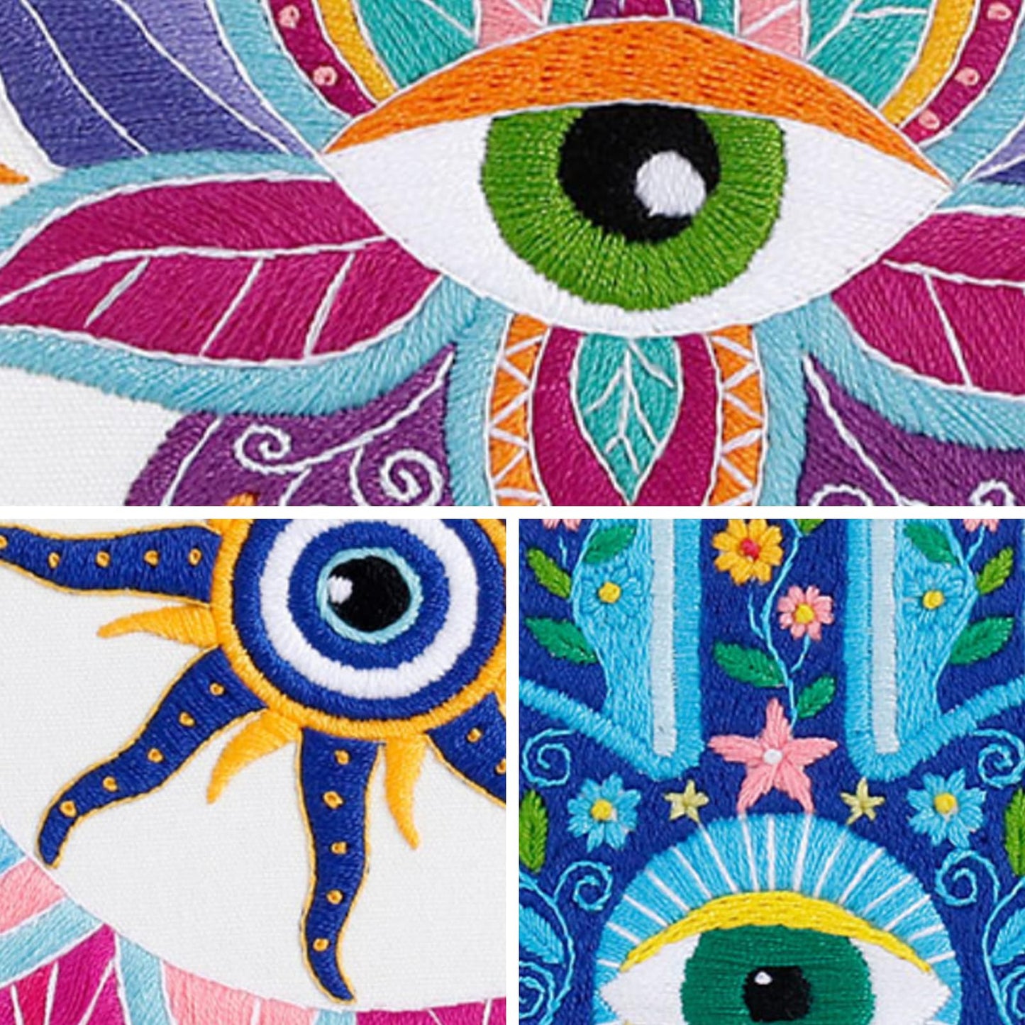 Louise Maelys 3 Set Tarot Evil Eye Embroidery Kits for Beginners,Adults Starter Cross Stitch Kit DIY Needlepoint with Hamsa Hand Sun Moon louts Flower Pattern