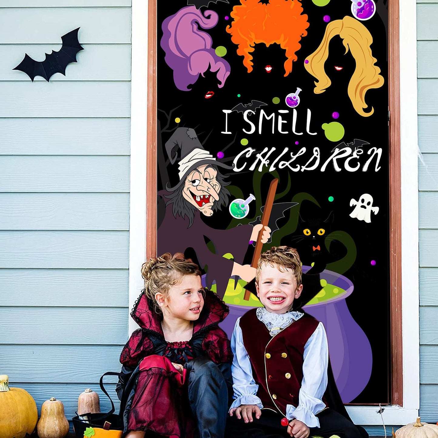 Halloween Door Cover - Large Fabric Party Sign, Hanging Banner for Witch Outdoor Porch, Front Wall Decor