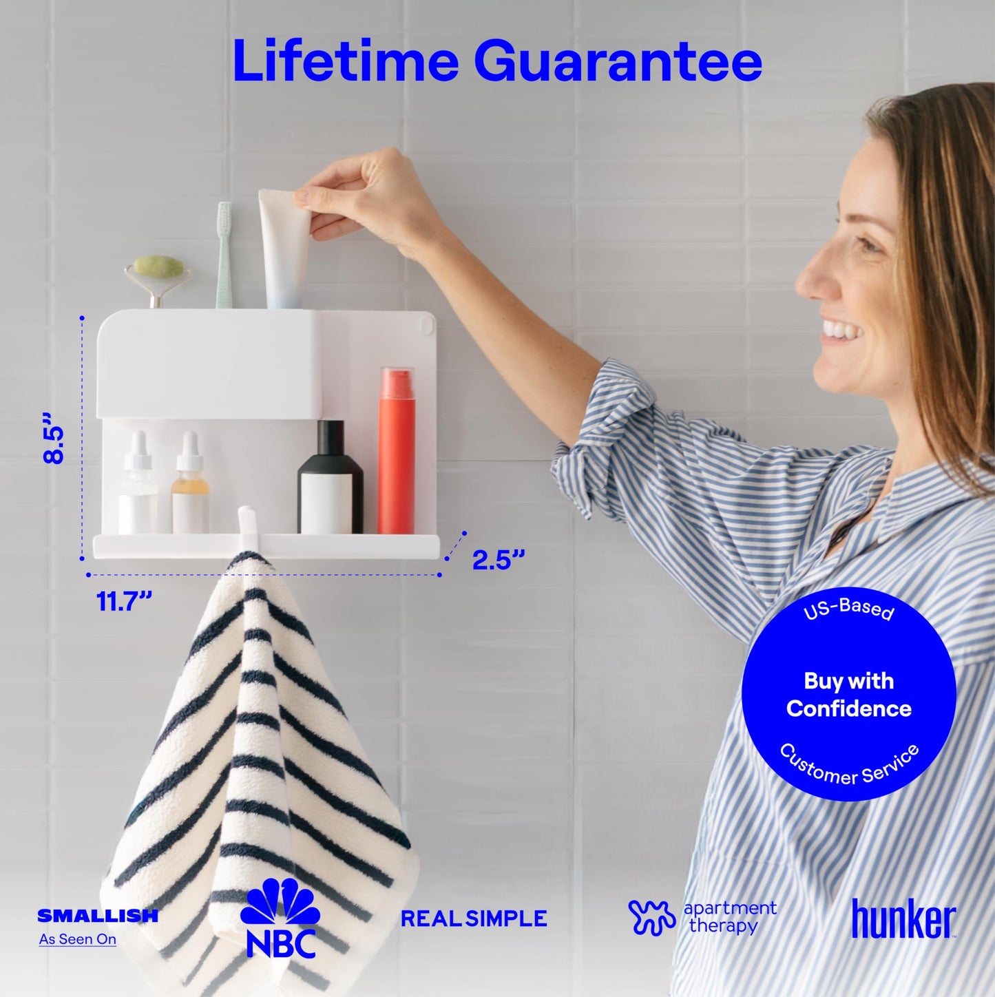 WallShelfie Bedside Wall Organizer - Room Decor, Dorm Room Essential, Floating Bedside Shelf Wall Mount, Makeup Organizer, Remote Control Holder, Room Accessories, Floating Shelves (White)