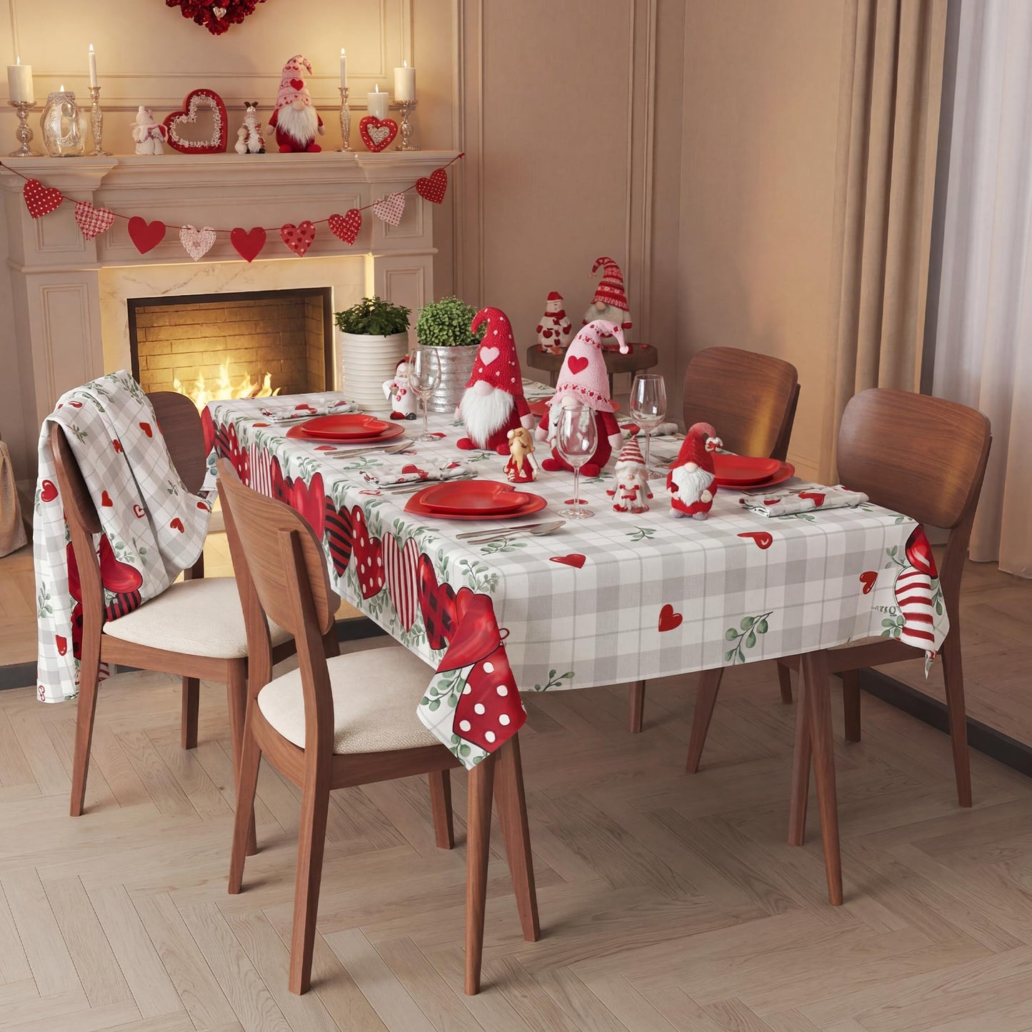 Valentines Day Tablecloth 60×84 Inch, Buffalo Plaid Valentine's Decorations for Home Table Cloth Rectangle, Valentine Day Red Heart Decor Tablecloths Polyester for Picnic Party Dinner