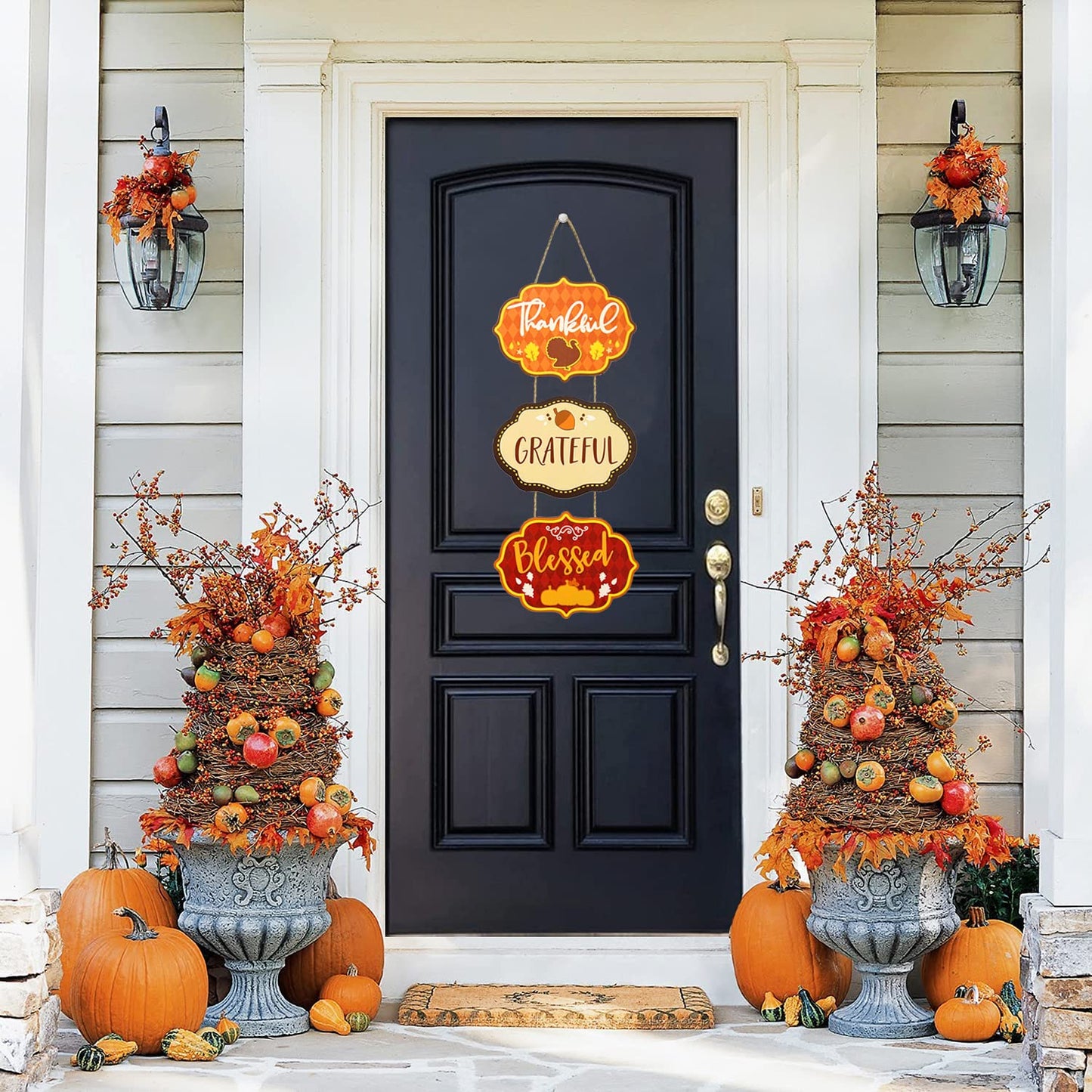 SPIPHY Thanksgiving Welcome Sign, Wooden Blessed Door Sign Fall Hanging Decoration for Home Farmhouse Harvest Thanksgiving Decor