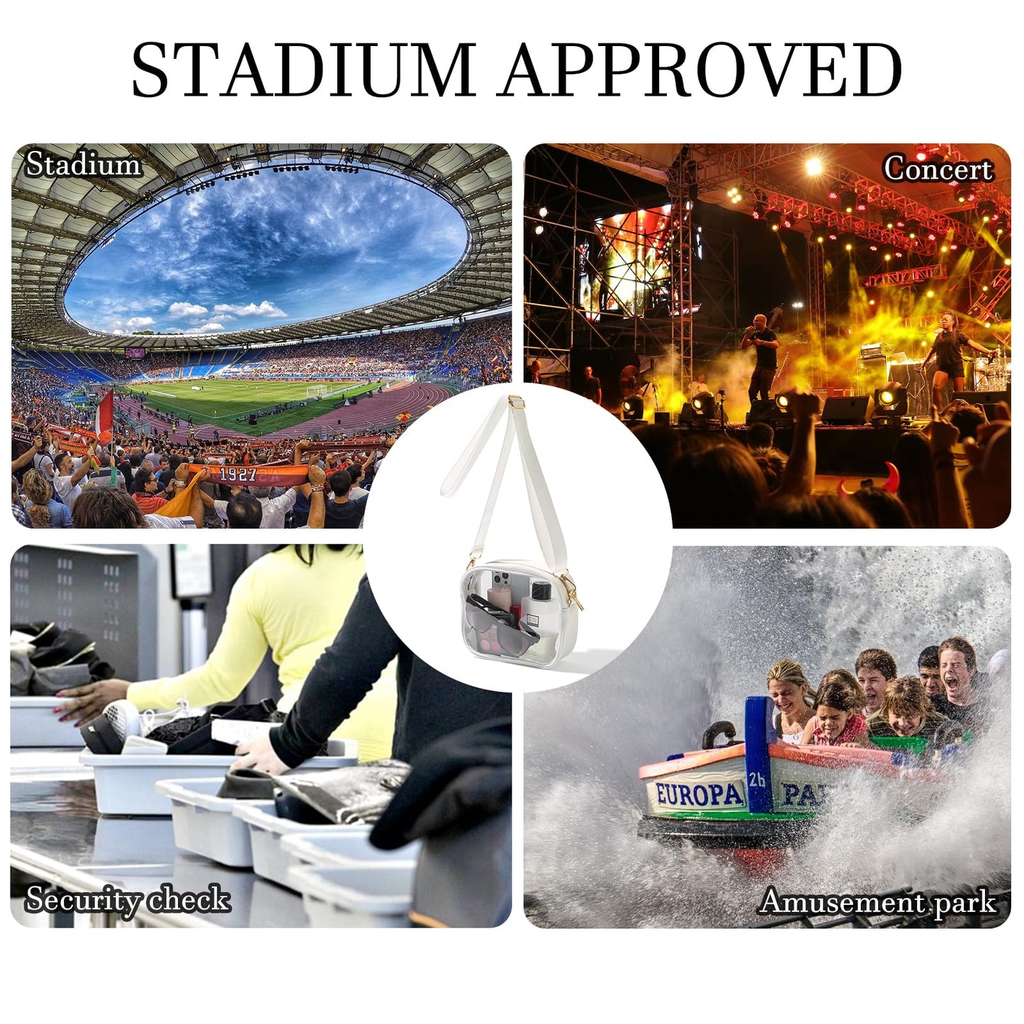 TOBVZOO Clear Purse Crossbody Bag for Women Stadium Approved, Small Leather Clear Bag with Adjustable Strap for Concert Sports Events (White)