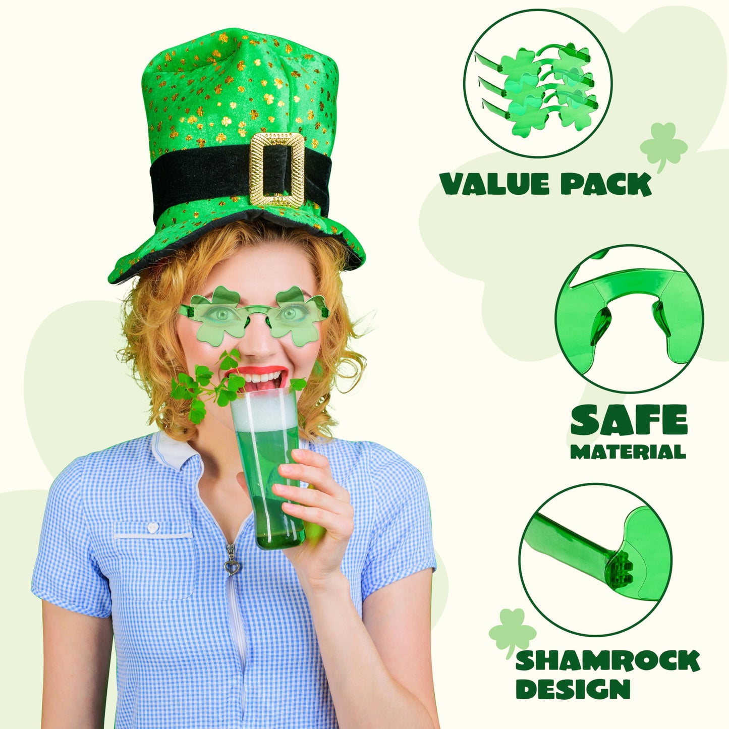 12 Pairs St. Patricks Day Shamrock Sunglasses, Shamrock Glasses Clover Eyewear, St Patrick Accessory Party Favor Supply