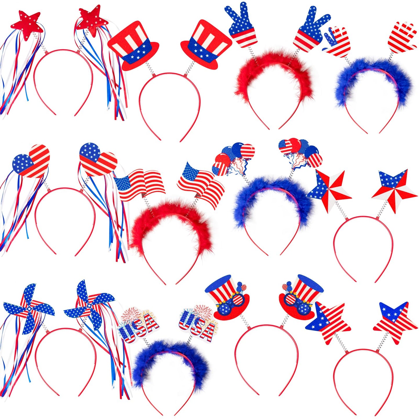Moon Boat 12PCS Patriotic Head Boppers Headband - Star Uncle Sam Hat Balloons- Fourth 4th of July Party Accessories Favors Decorations