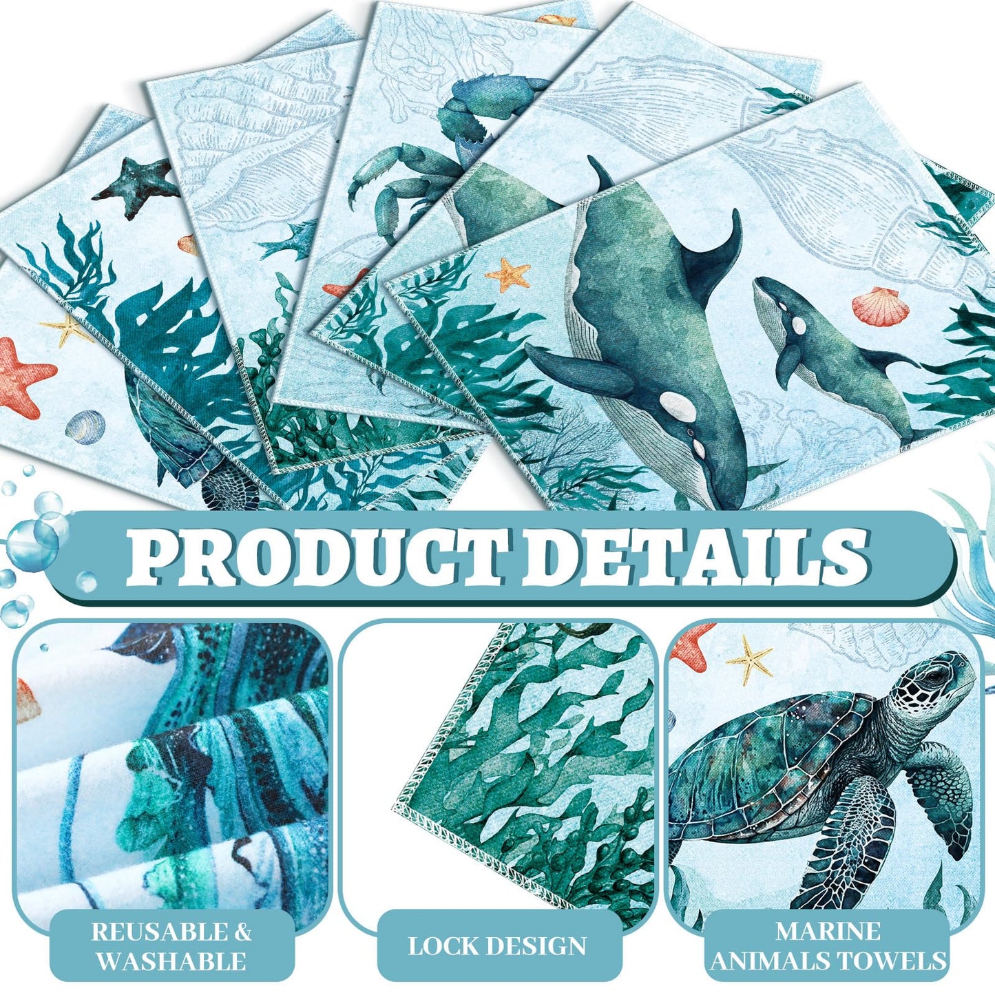 36 Pack Sea Animals Reusable Cleaning Cloths Washable Cotton Kitchen Towels for Home (Blue)