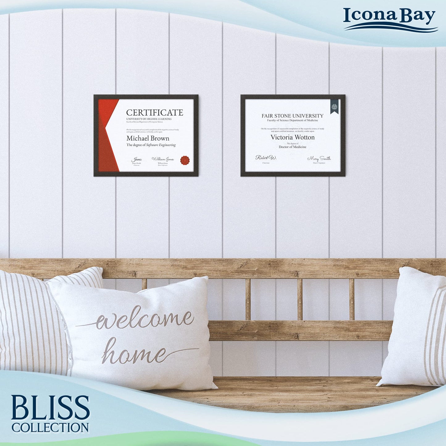 8.5x11 Black Certificate Frame, Modern Style Wood Composite Document Frame, Table Top or Wall Mount, Bliss Collection