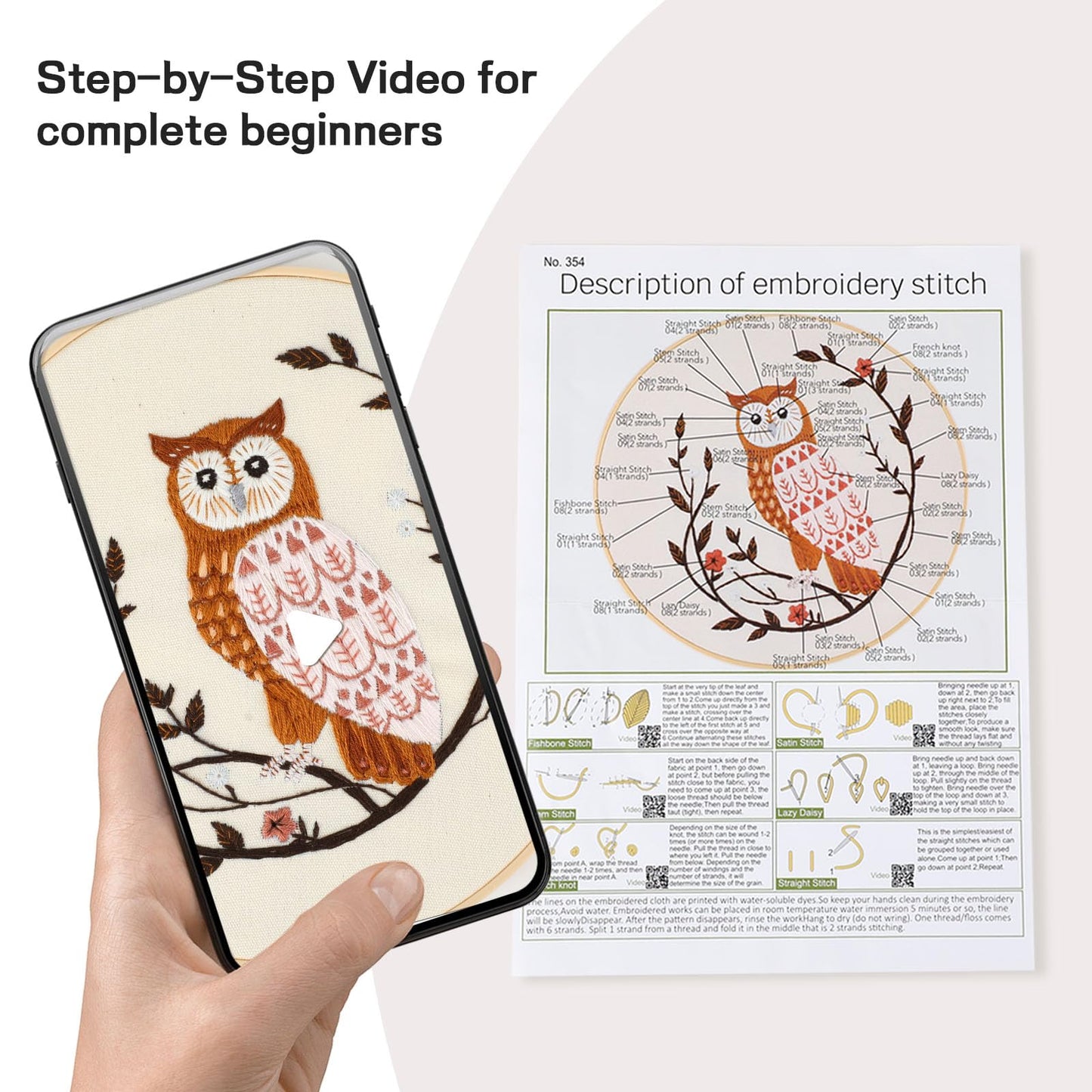 Beginner Embroidery Kit for Adults, Owl Cross Stitch Kits with 7.9" Hoop, Threads, Needles, Learn Stitches with Pre-Printed Patterns, Video Tutorial, DIY Needlework Craft Gift for Women