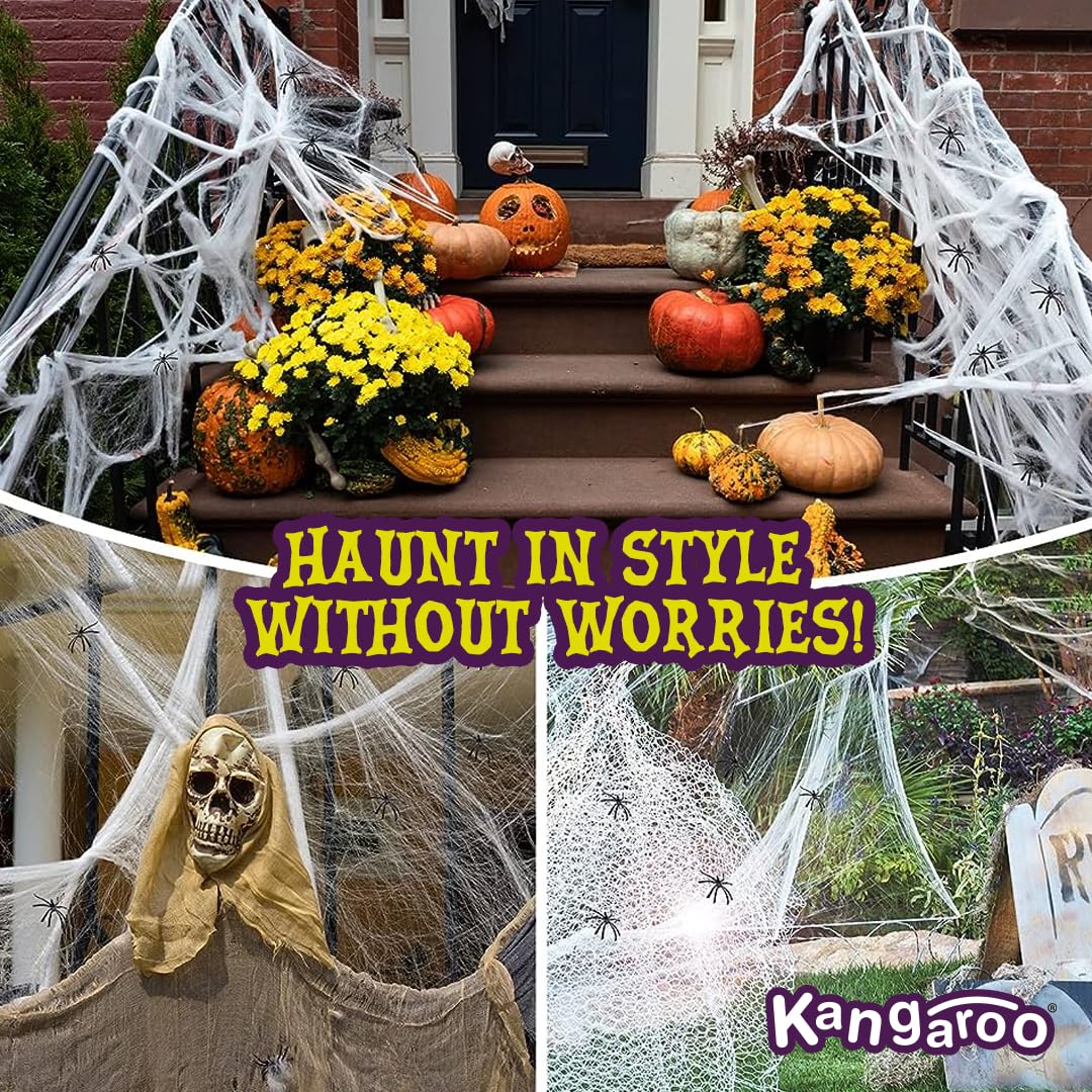 Halloween Spider Web, Spooky 200 sq. ft. Cobweb Halloween Party Decorations, Spider Webs, Spider Web Decoration, Spider Webs Halloween Decorations, Spider Webs & Fake Spiders for Halloween Decorations