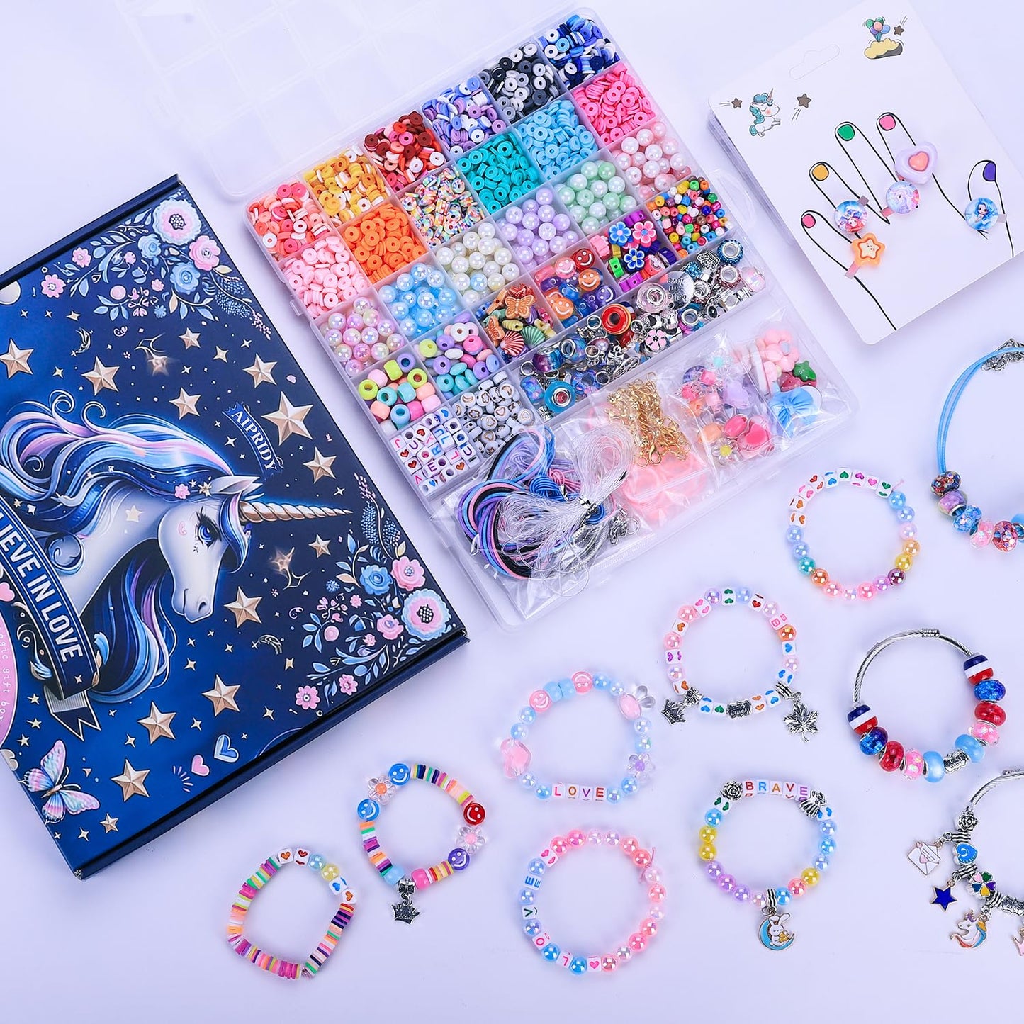3200 Pcs Girls Toys Bracelet Making Kit, Unicorn/Mermaid Clay Beads Jewelry Activity Kit, DIY Crafts Birthday Christmas Gifts for Girls Ages 5 6 7 8 9 10 11 12 Years Old (Sapphire Blue)