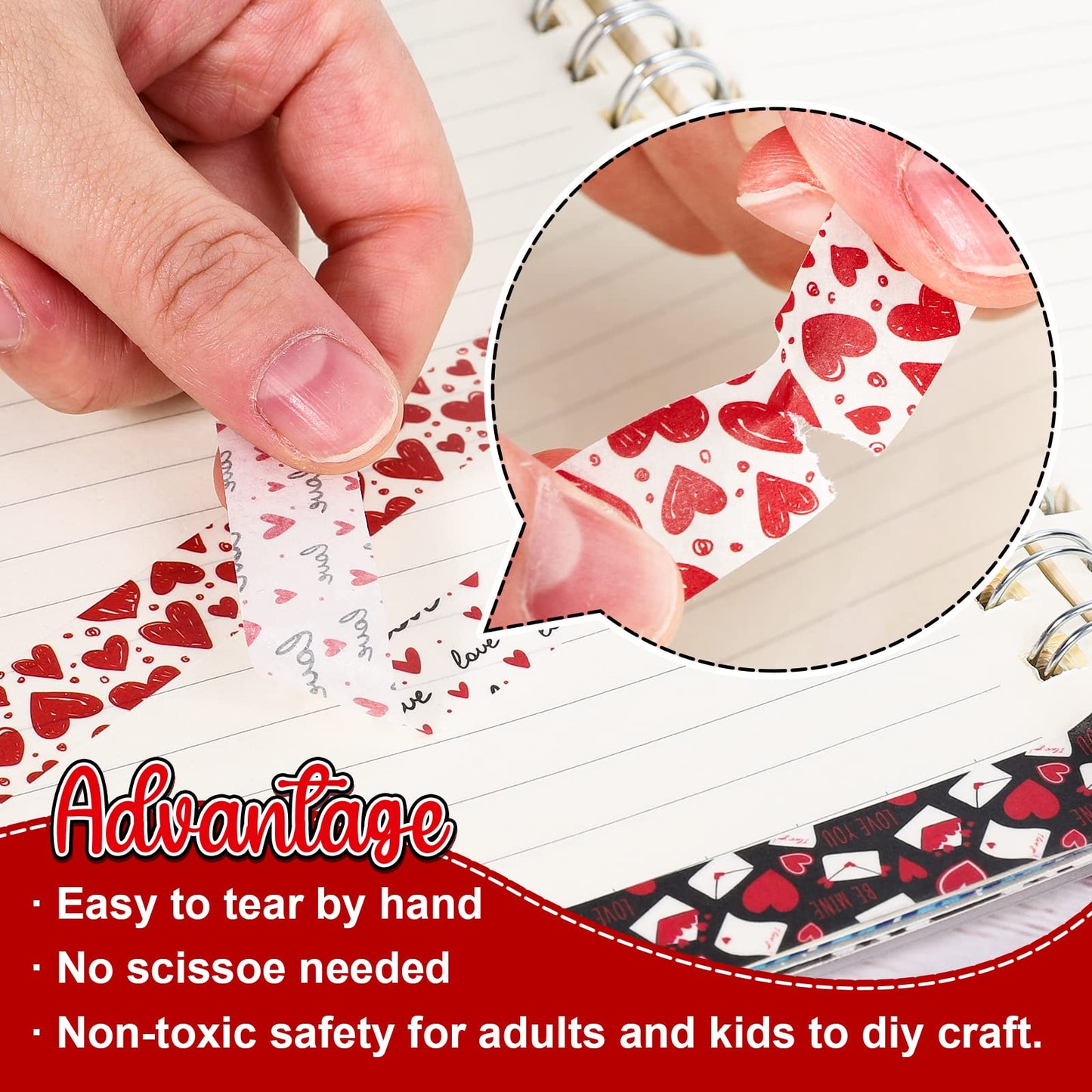 12 Rolls Valentine's Day Washi Tape Red Black Love Heart Truck Plaid Washi Masking Tape for Wedding Scrapbook Journal DIY Craft, 16.4Ft