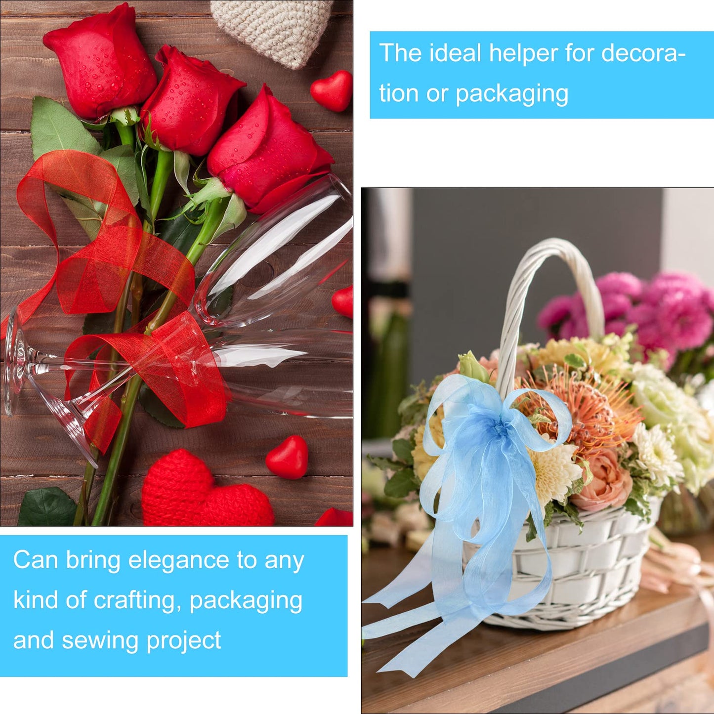 6 Rolls Organza Ribbon Sheer Chiffon Ribbon Transparent Chiffon Ribbons for Christmas Valentine's Day Gift Wedding Birthday Bouquet Garland Bow Making (25 Yards x 6 Rolls, Rainbow Series)