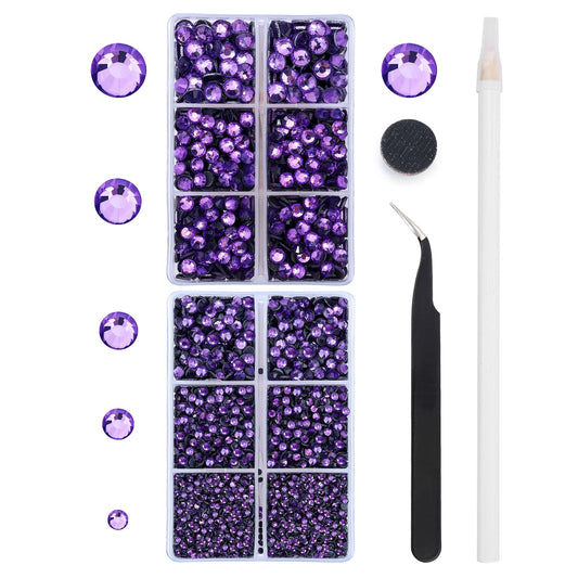 MEIBITE 6796PCS Tanzanite Hotfix Rhinestones Crystal Stones Glass for Fabric Clothes Shirts Sparkly Flat Back Round with Tweezers and Picking Pen (SS6~SS30 Set)